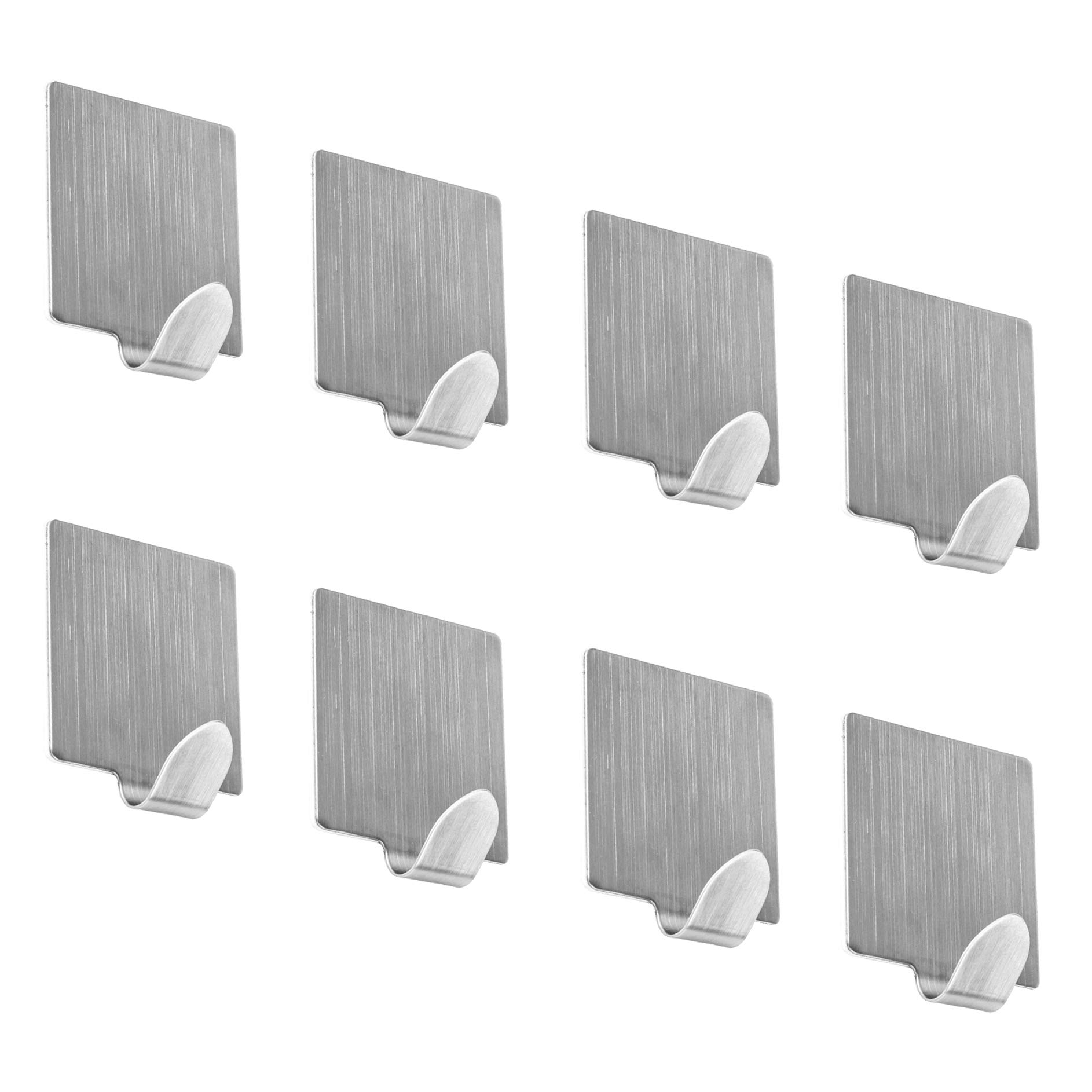 8 Pack Adhesive Hooks - Heavy Duty Stainless Steel Wall Hangers with Strong Sticky Backing, Waterproof Bathroom & Kitchen Hooks for Towels, Robes, Keys, Decor - Perfect for Home, Office, Dorm Organization