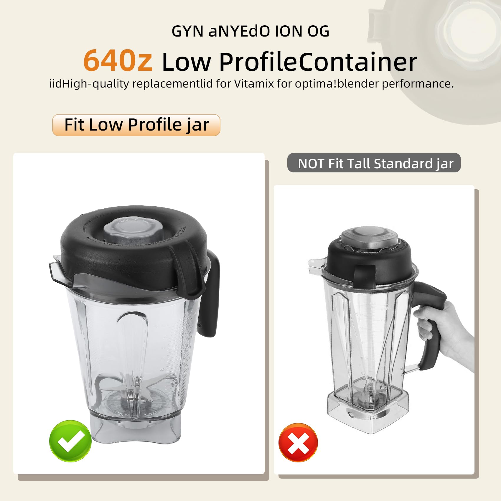 Vitamix Blender Lid Replacement - 64oz Low Profile Pitcher Container Cover - 2-Piece Replacement Parts for Vitamix Blender Cups - Perfect for Smoothies, Soups & Food Prep
