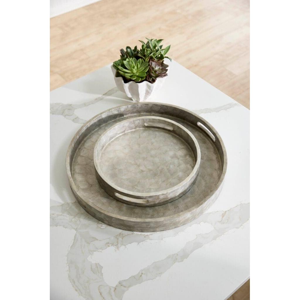 Cyan Design 11690 Triton Round Tray - Small Smoke Gray Decorative Serving Tray for Home Decor, Coffee Table Centerpiece, Bathroom Organizer & Gift Giving