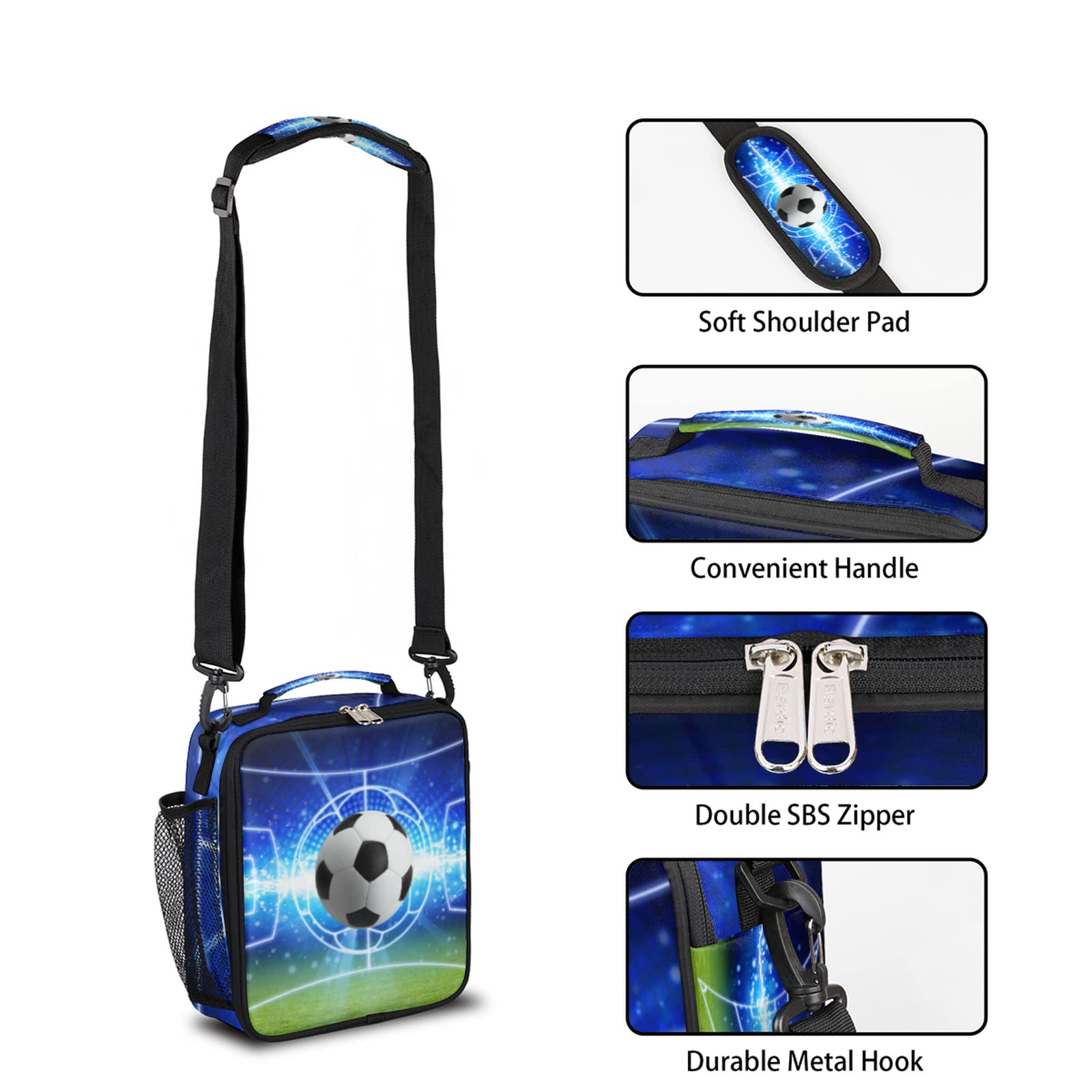 Insulated Soccer Lunch Box - Reusable Football 3D Pattern Cooler Bag with Shoulder Strap for Kids, Women & Men | Perfect for School, Work, Picnics & Sports Events