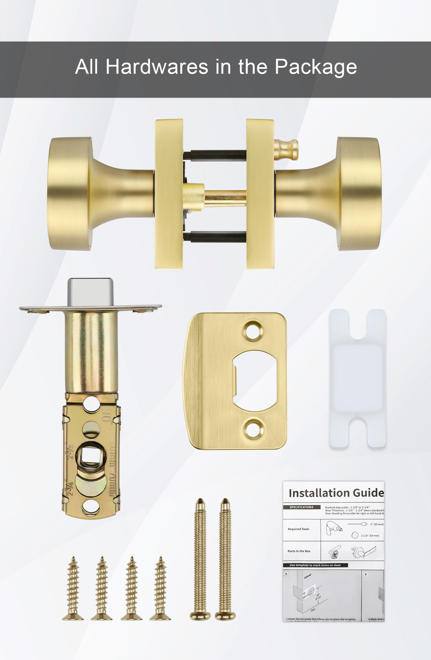 GoldenWarm 6-Pack Privacy Gold Interior Door Knobs - Heavy Duty Zinc-Alloy Bedroom & Bathroom Door Handles - Contemporary Brushed Brass Finish for Modern Homes (Perfect for Bedrooms, Bathrooms & Interior Doors)