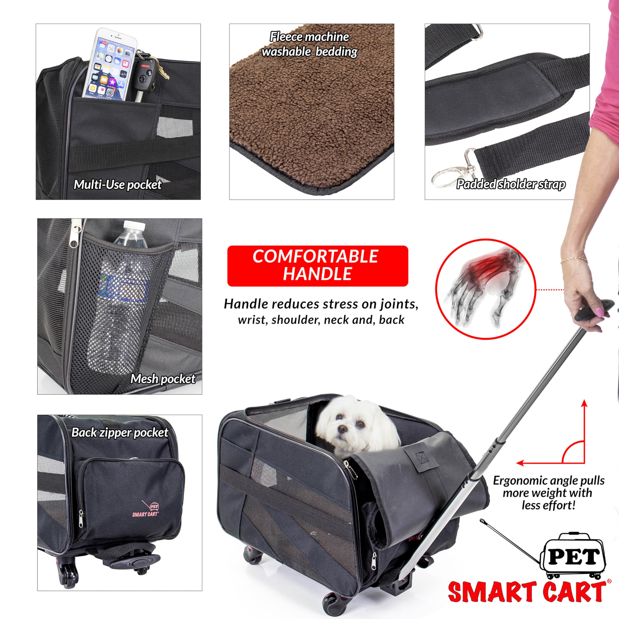 Dbest Pet Smart Cart - Medium Black Collapsible Rolling Carrier with Wheels | Soft-Sided Folding Travel Bag for Dogs & Cats | Airline Approved Pet Tote Luggage & Backpack | Perfect for Travel, Vet Visits & Outdoor Adventures