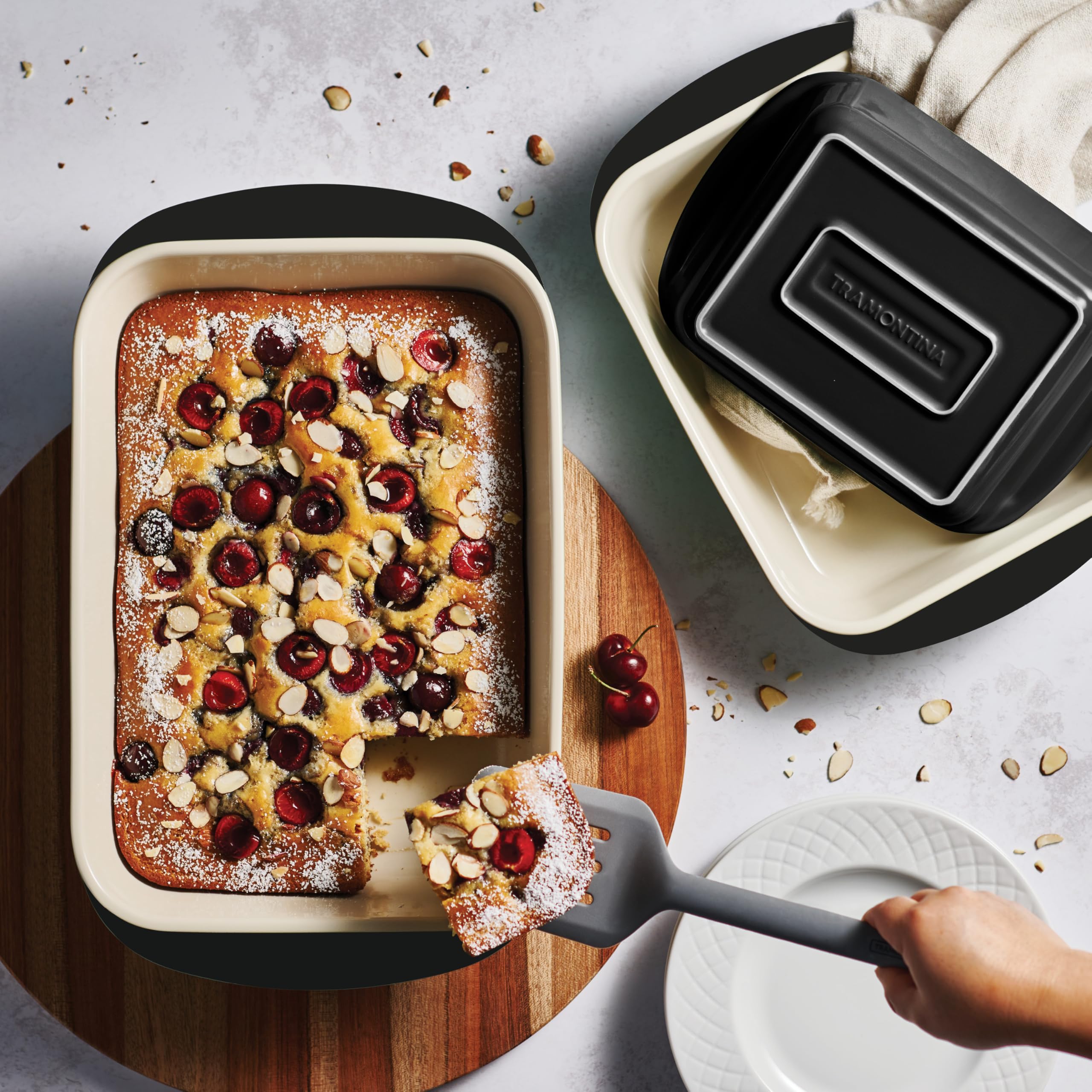 Tramontina Mae 3-Piece Ceramic Non-Stick Baking Pan Set - Oven Safe Rectangular Casserole Dish for Lasagna, Cakes, Bread Loaves | Perfect for Holiday Baking, Family Dinners & Meal Prep (Black)