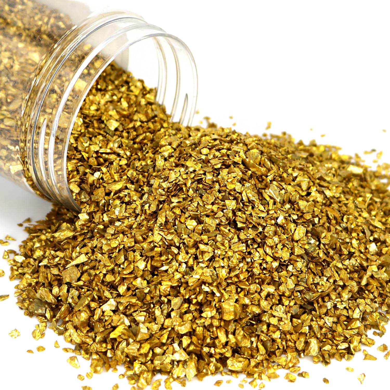Gold Crushed Fire Glass 3-6mm for Fire Pits & Resin Art - 1lb Jar