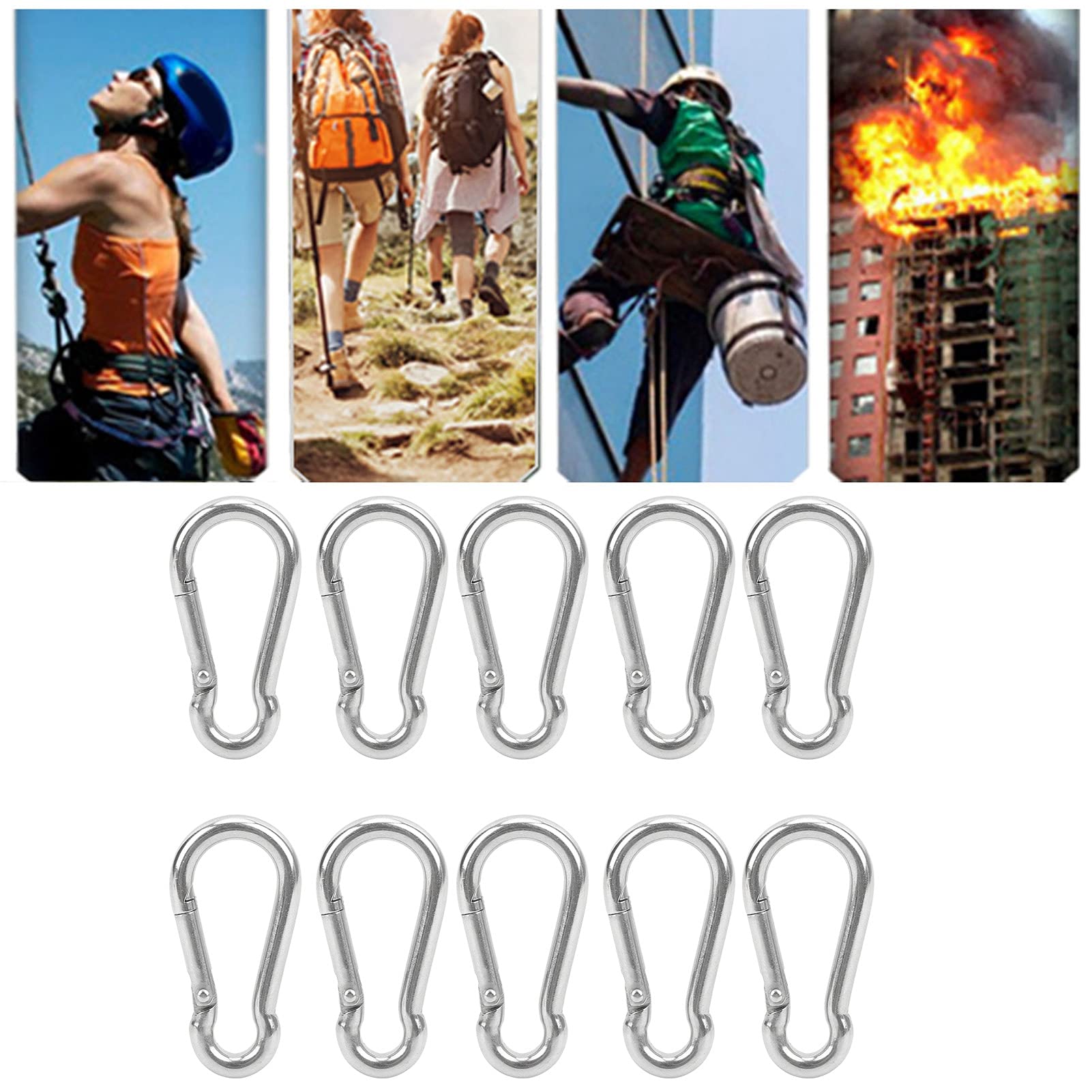 Stainless Steel Snap Hooks 10Pcs - Durable Spring Carabiner for Rope & Safety Gear