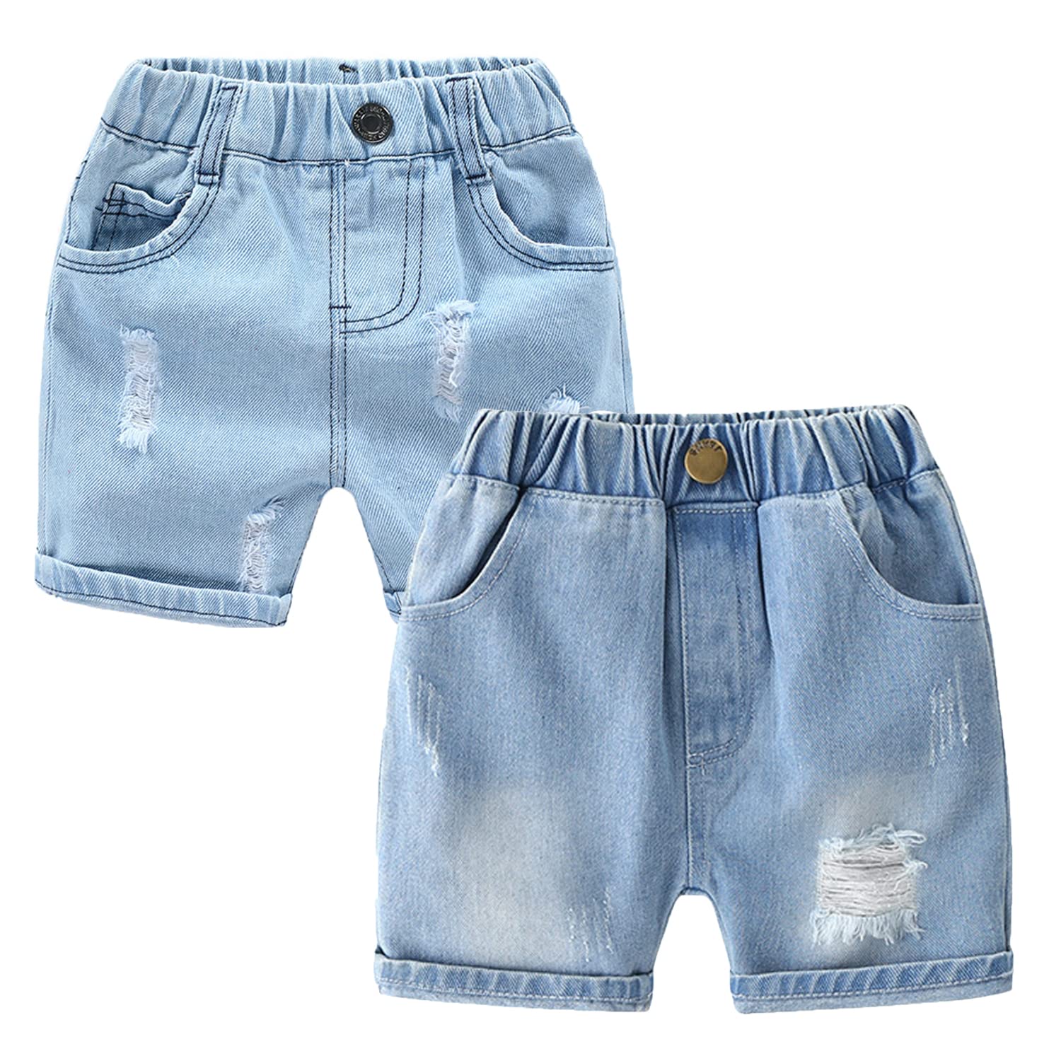 EISHOW Baby Boys' Fashion Jeans Shorts - Toddler Summer Casual Elastic Waist Ripped Denim Short Pants for Playground & Outdoor Activities