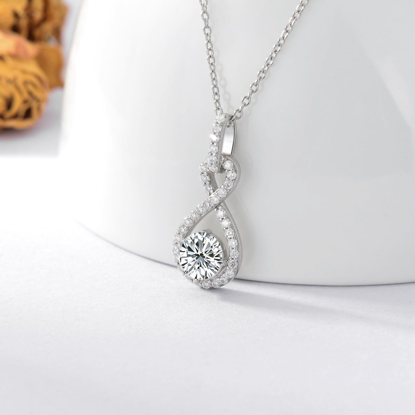 1 Carat Moissanite Infinity Pendant Necklace for Women - Platinum Plated Sterling Silver, 18-20 Inch Adjustable Chain | Perfect for Weddings, Anniversaries & Valentine's Day Gifts