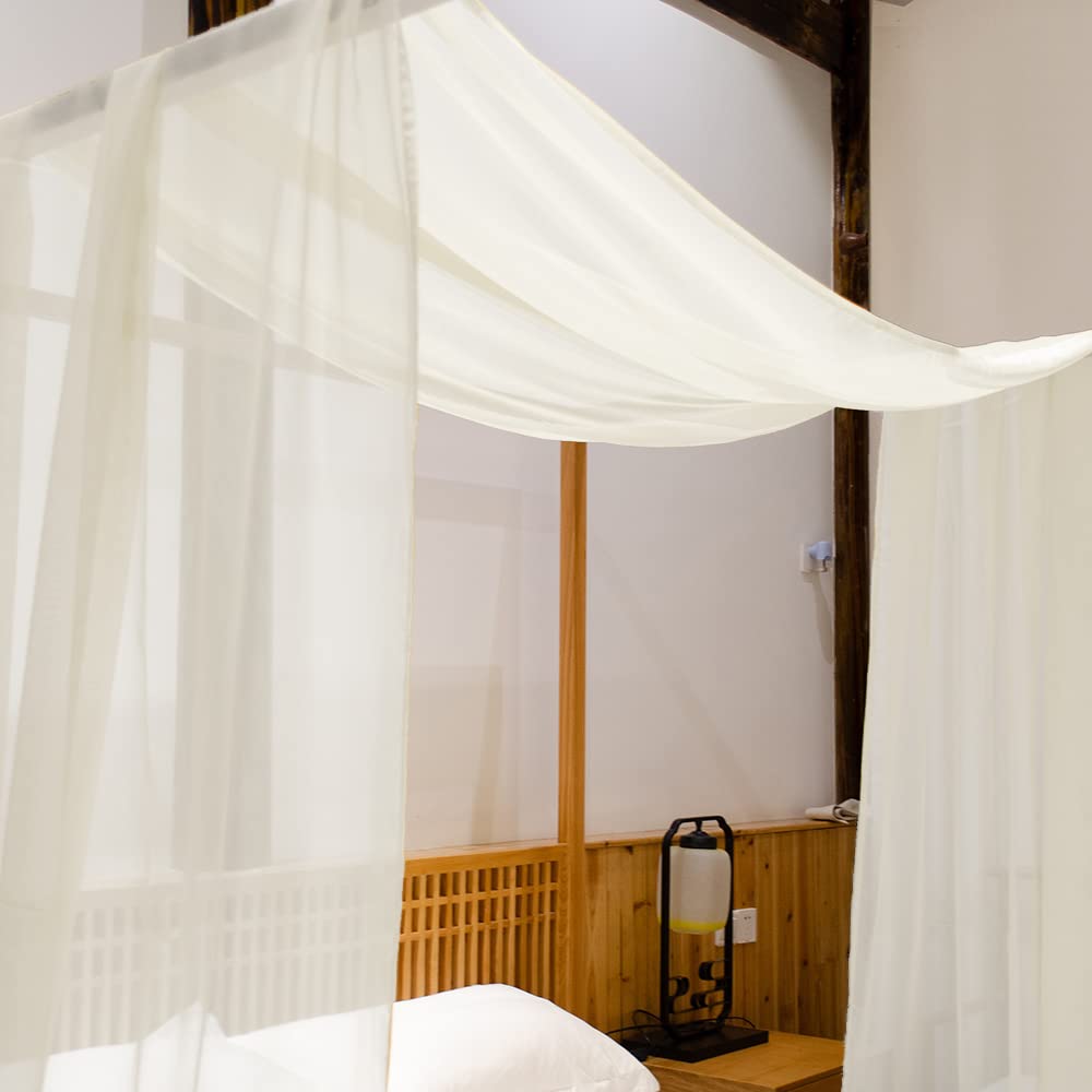 Linentalks Ivory Sheer Canopy Bed Scarf for Twin Bed - Luxury Canopy Bed Curtains & Drapes for Four Poster Beds - 52x205 Inches - Perfect for Bedroom Decor, Boho Wedding Canopy, or Nursery Room Accent