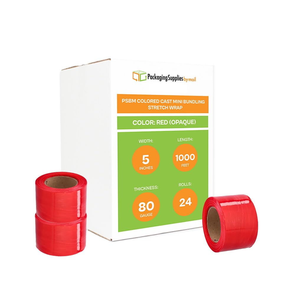 PSBM Red Mini Stretch Wrap with Plastic Handle - 24 Pack, 5