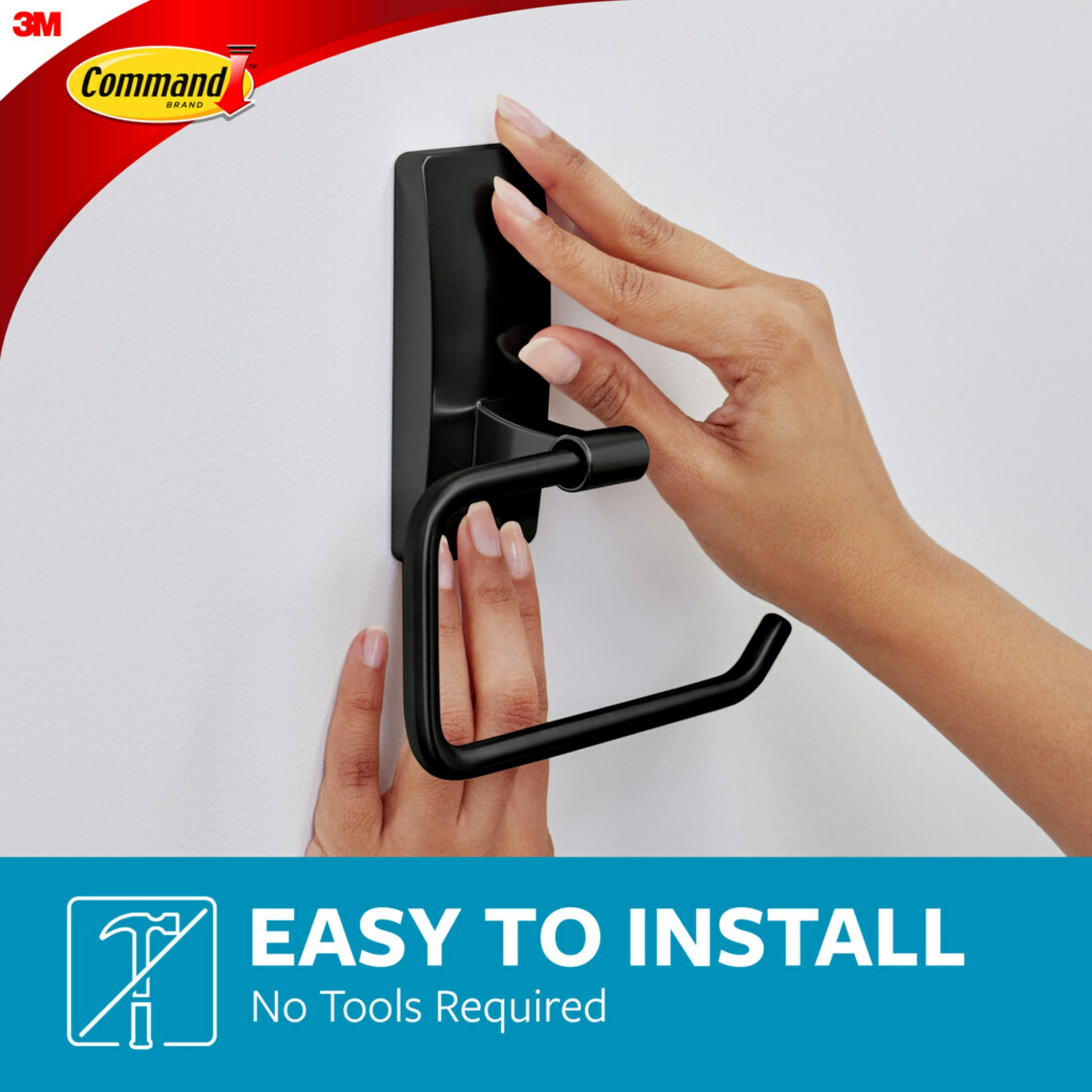 Command Toilet Paper Holder Matte Black - Rust-Resistant Bathroom Organizer with Waterproof Command Strips - Perfect for Small Bathrooms, Apartments & Dorm Rooms
