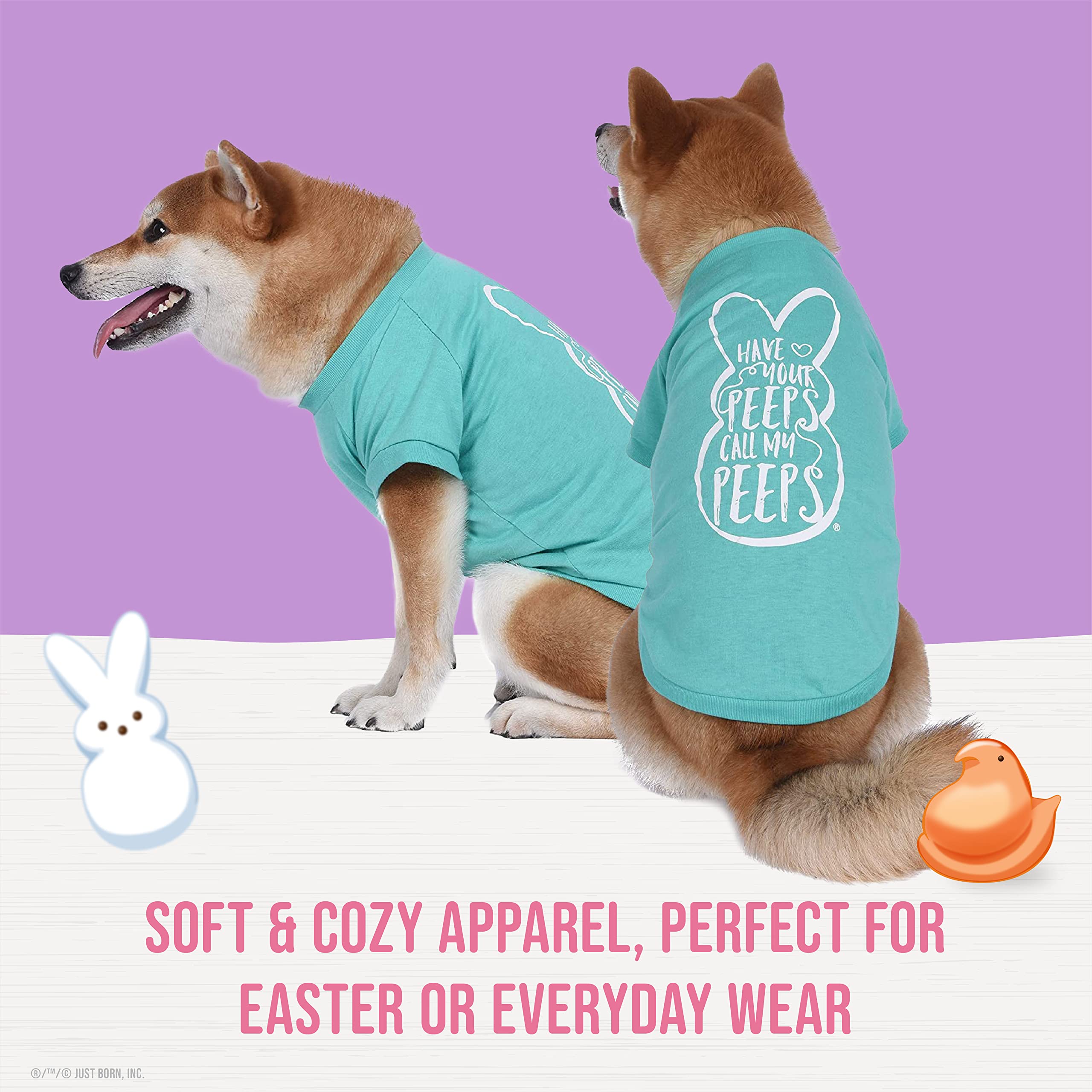 Peeps for Pets Call My Peeps Dog T-Shirt - Soft & Comfortable Teal Blue Pet Shirt | Machine Washable Dog Clothing | Officially Licensed Peeps Pet Apparel | Perfect for Playdates, Pet Parties & Photo Shoots