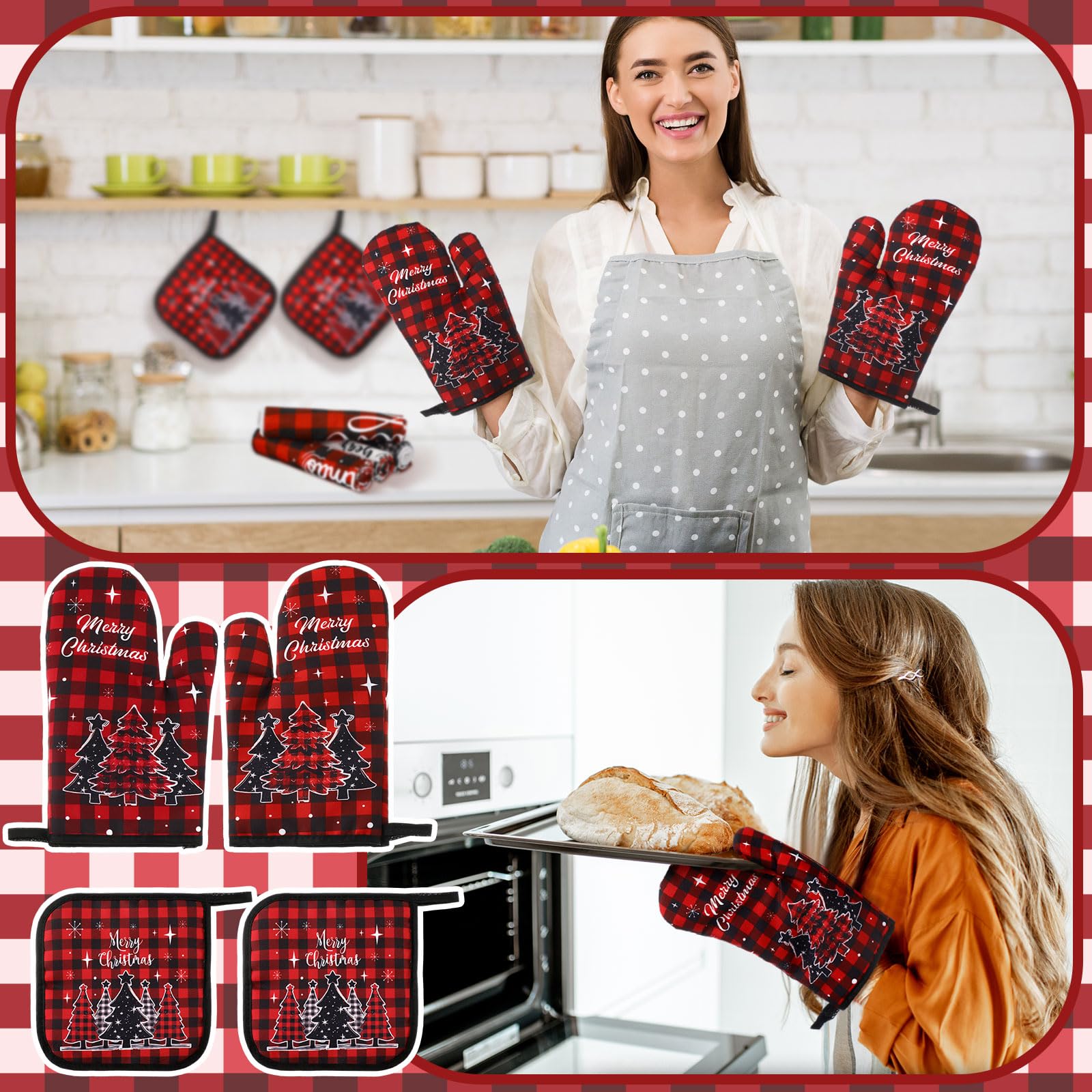 10 Pcs Winter Wonderland Oven Mitts & Pot Holders Set - Absorbent Kitchen Towels for Baking, Cooking, BBQ - Perfect Kitchen Decor & Gift for Home Chefs