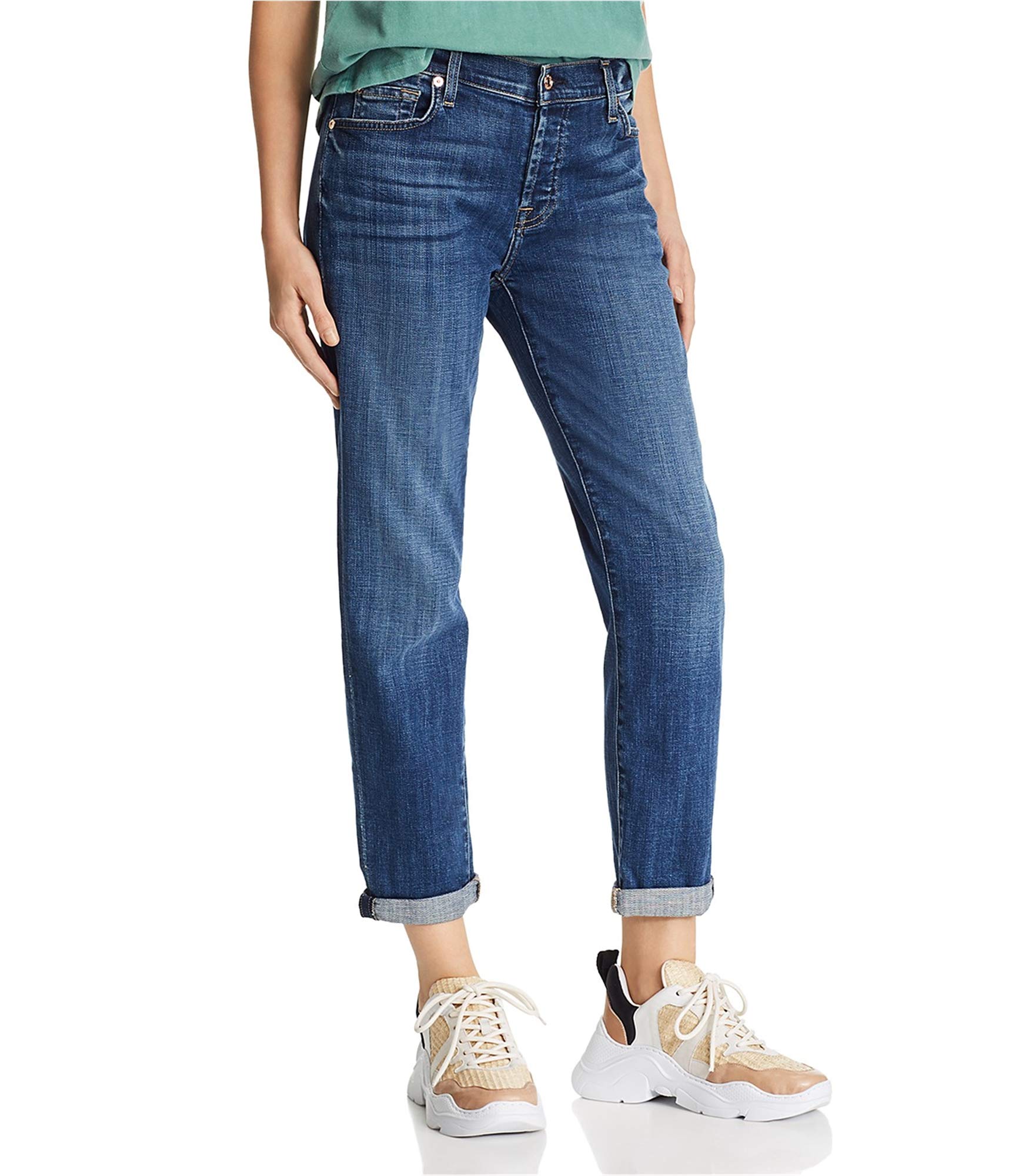 7 For All Mankind Women's Boyfriend Jeans - Distressed Denim, High Waist, Relaxed Fit - Perfect for Casual Outings & Weekend Wear