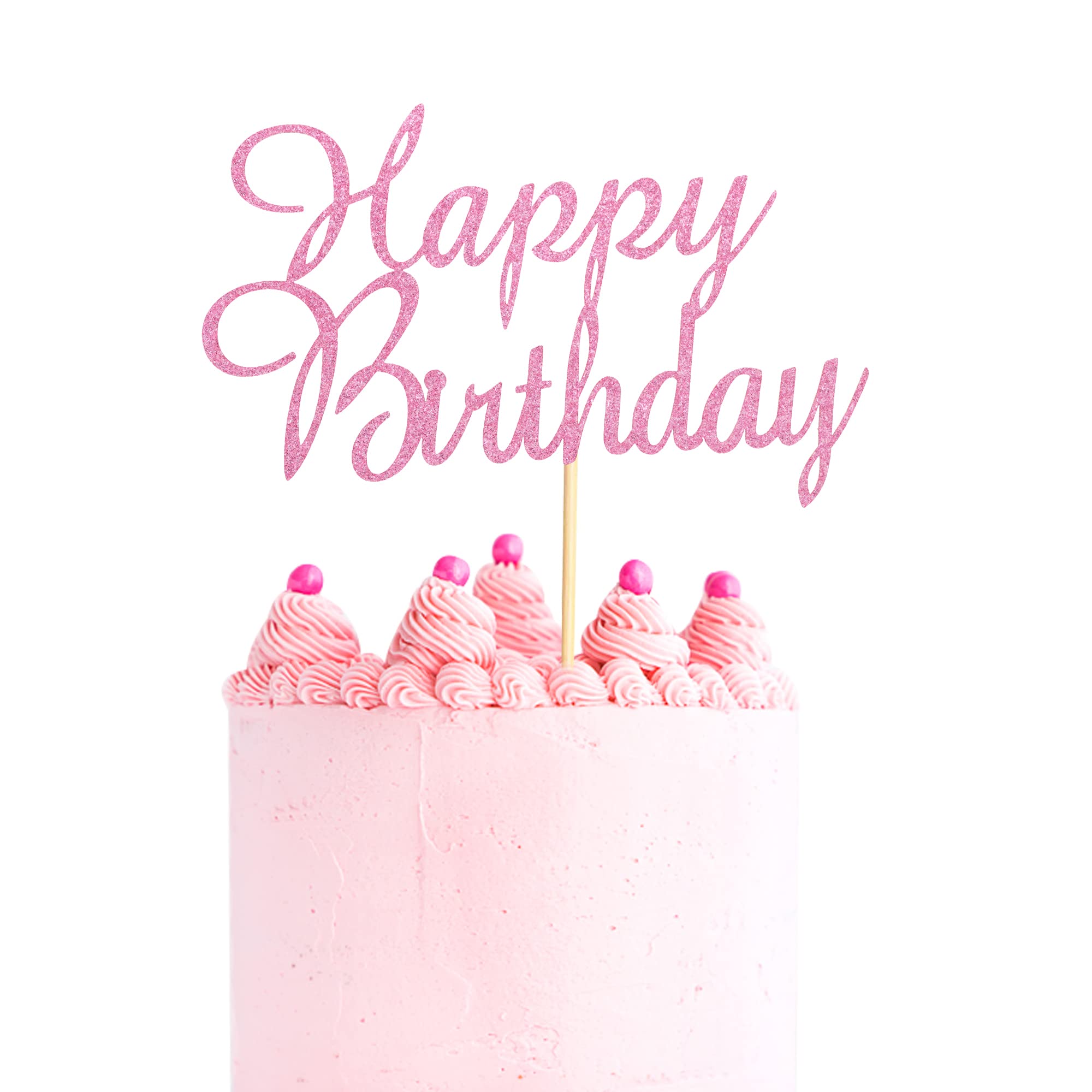 Happy Birthday Cake Topper Set - Pink Glitter Cake Decorations for Kids & Adults | Birthday Party Supplies for Cakes, Cupcakes & Desserts