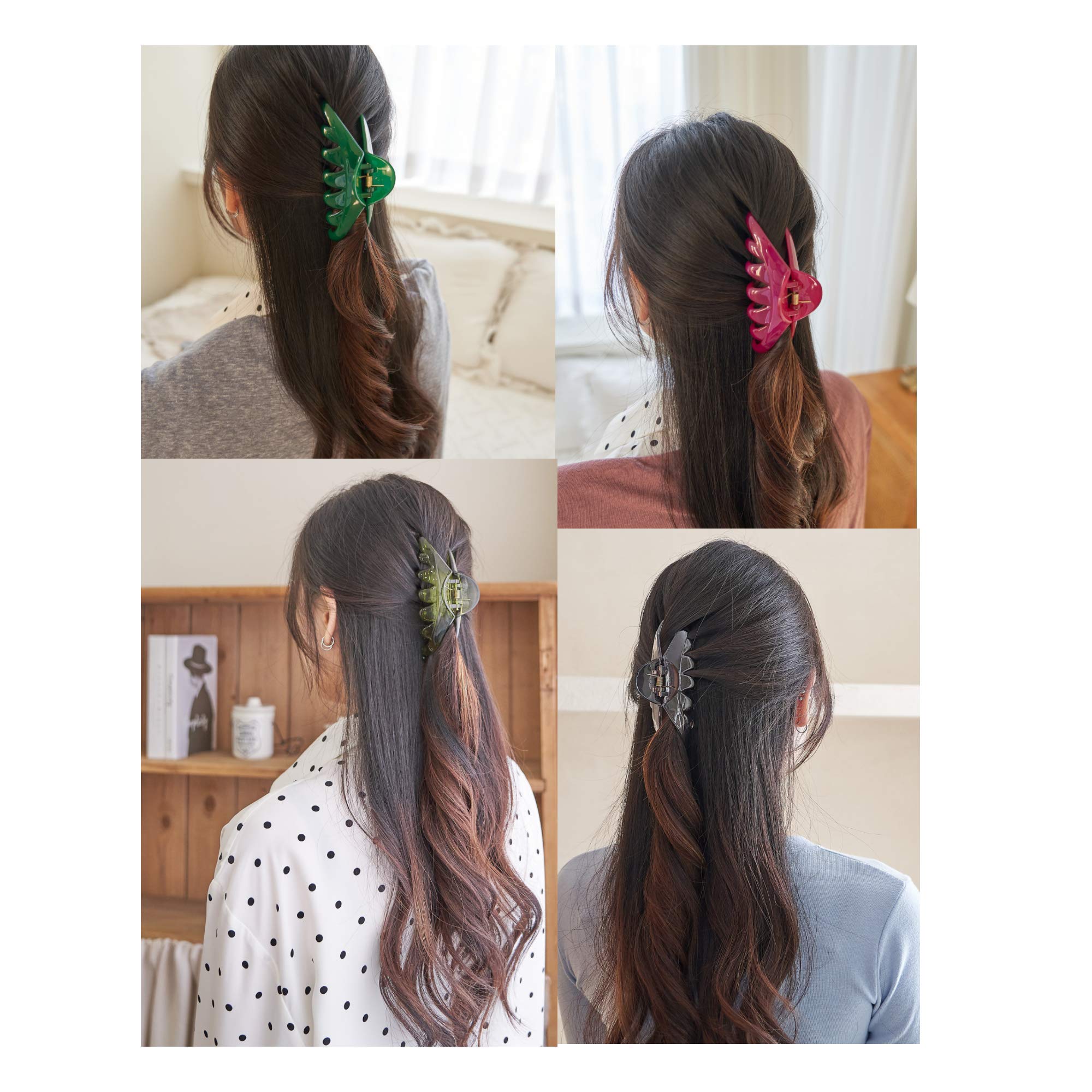 Stylish Baguette Hair Clips for Women - 4 Pack Strong Hold Non-Slip Plastic Hair Claw Clips - Perfect for Thick Hair, Ponytails & Updos