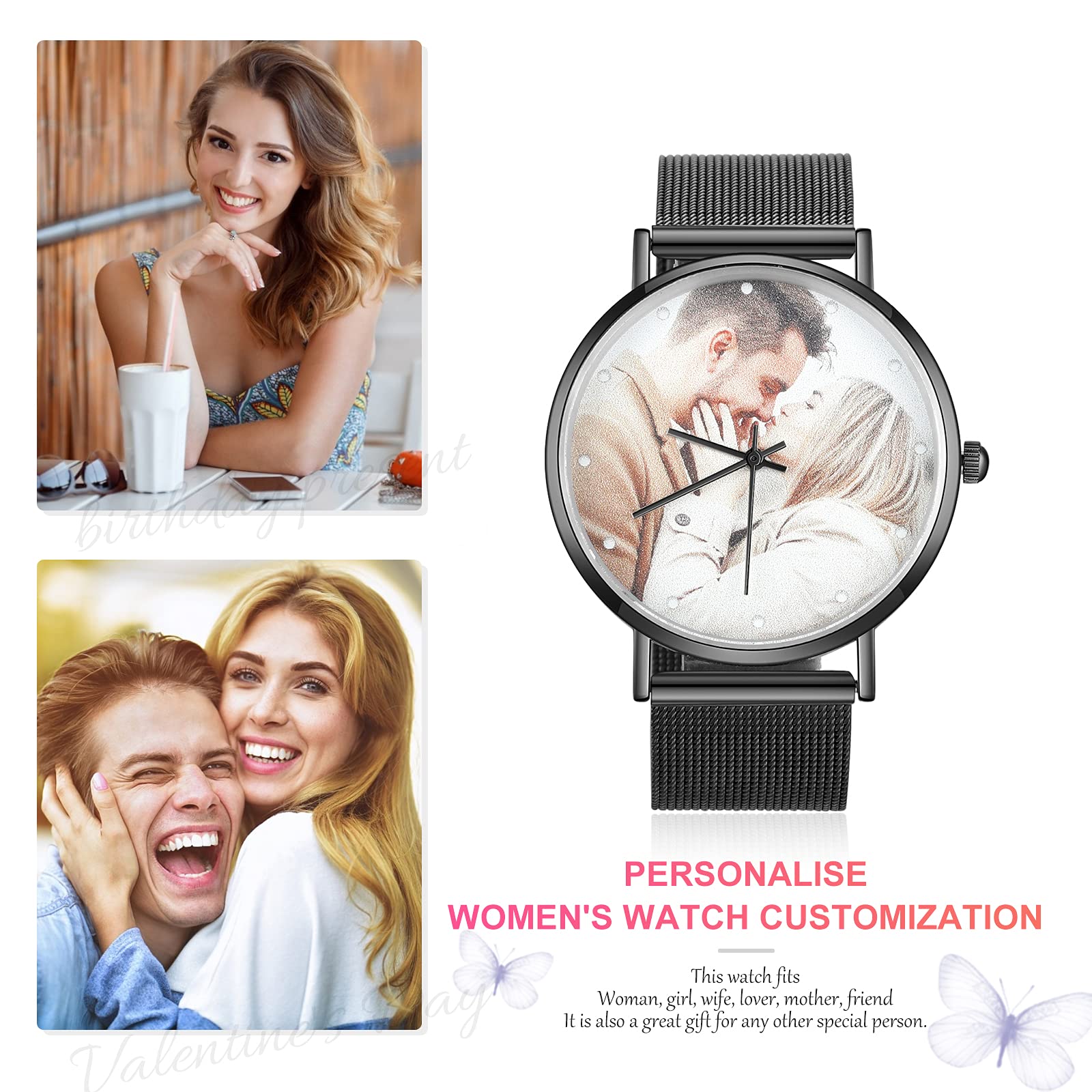Gemszoo Custom Photo Watch - Personalized Picture Watch for Men & Women - Stainless Steel Mesh Quartz Watch - Unique Gift for Birthday, Anniversary & Valentine's Day - Perfect for Everyday Wear & Special Occasions