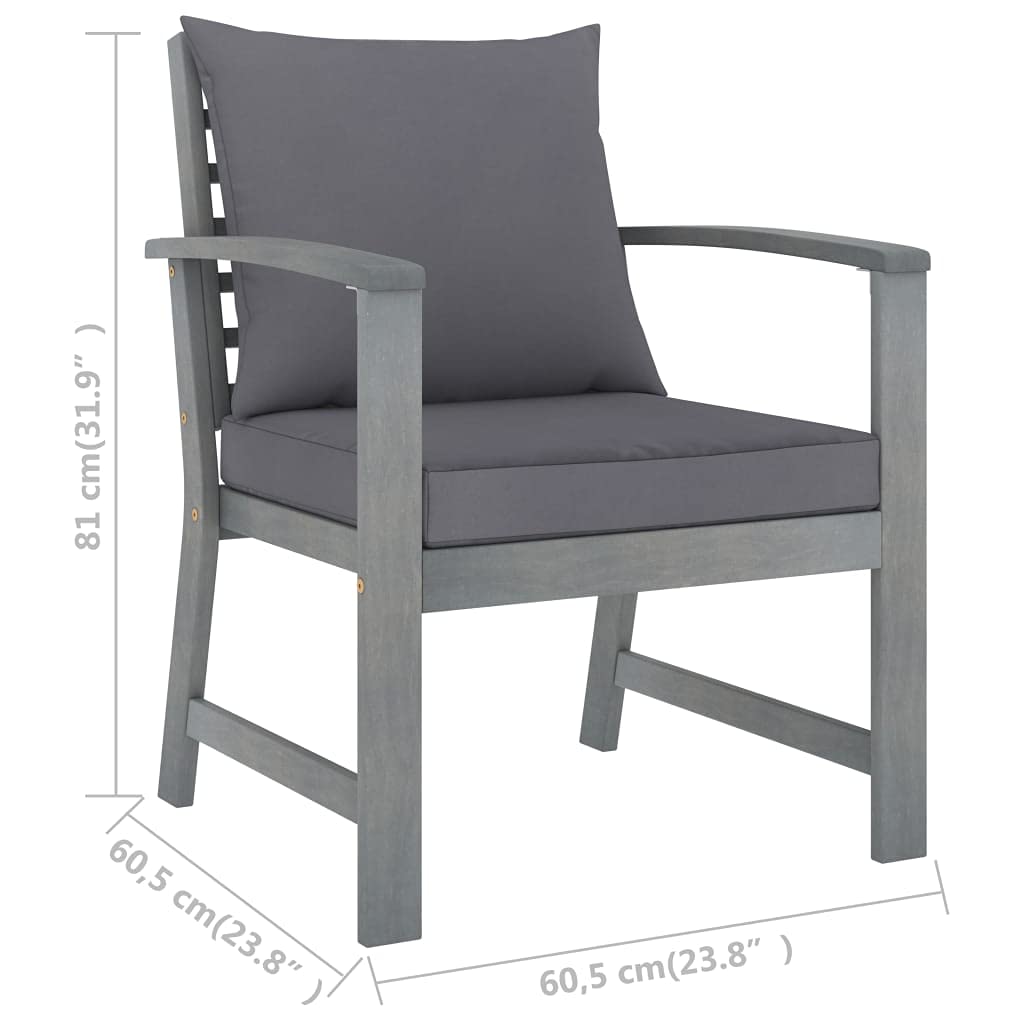 CHARMMA 2-Piece Patio Chairs Set with Dark Gray Cushions - Solid Acacia Wood (17KG) - Outdoor Furniture for Garden, Deck, Poolside & Backyard Relaxation