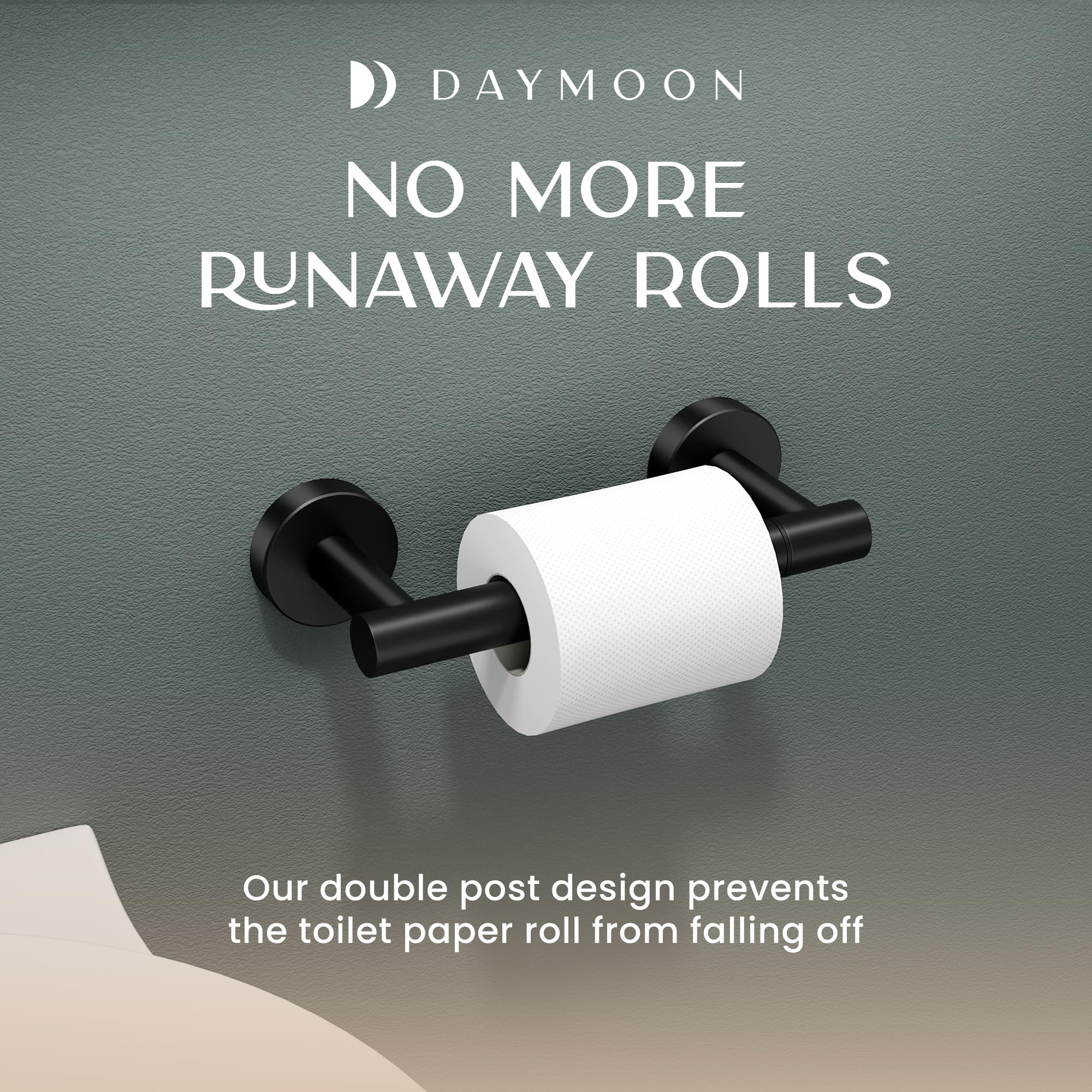 Day Moon™ (2 Pack) Matte Black Toilet Paper Holder - Wall Mounted Modern Bathroom Tissue Roll Holder - Durable & Stylish for Home, Hotel, Office & RV Use