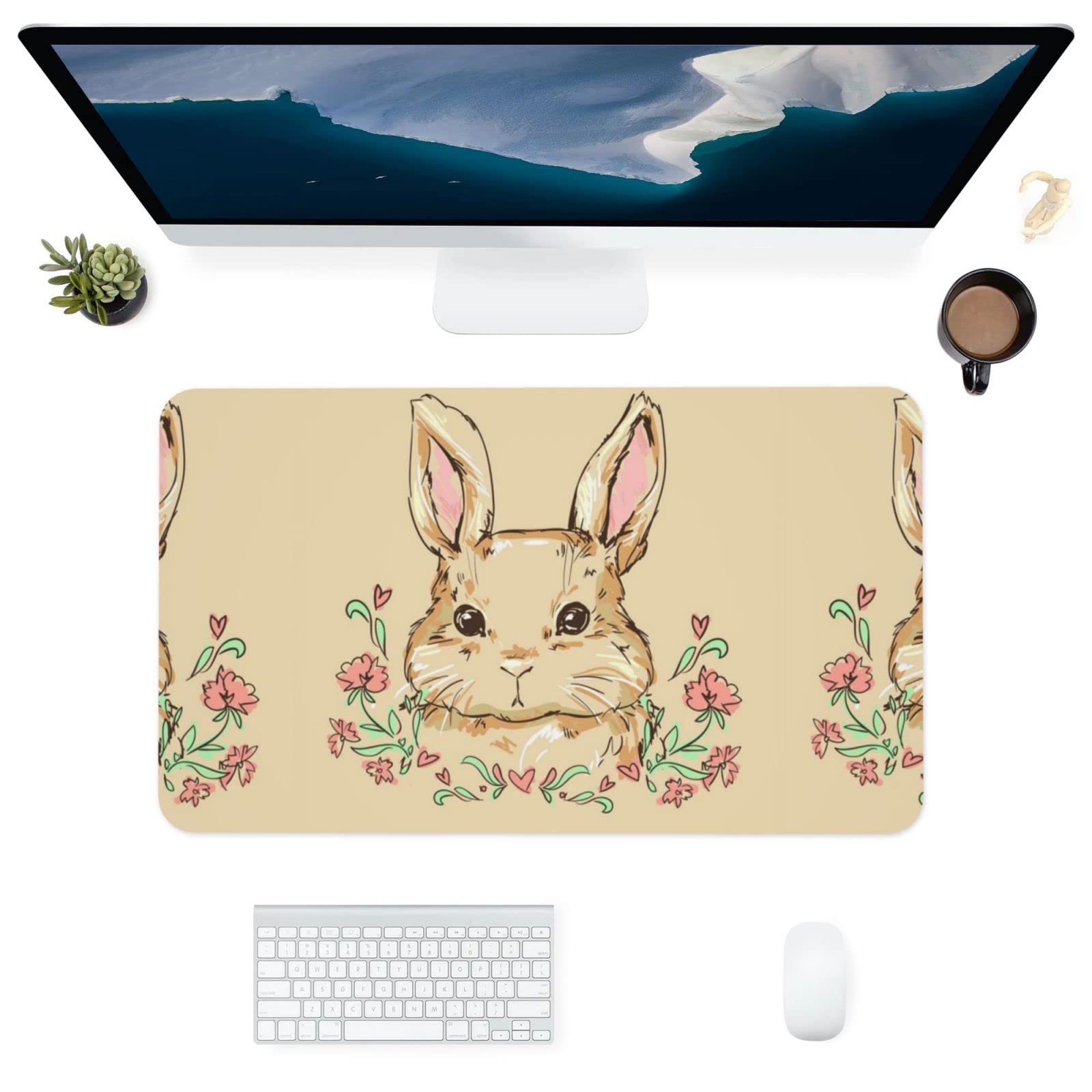 Easter Bunny Rabbit Mouse Pad - Non-Slip PVC Leather Desk Mat for Laptop & Office Computer, 24