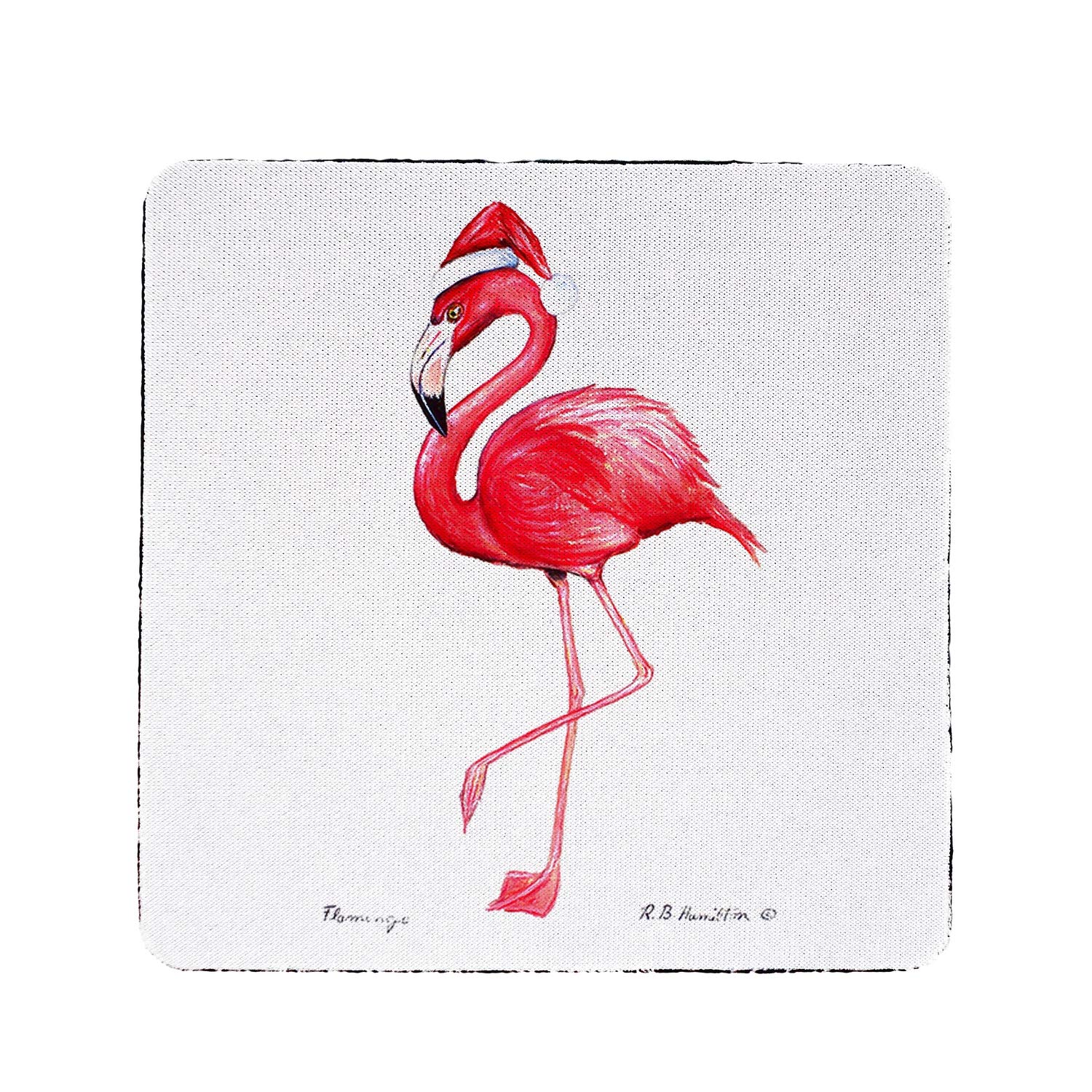 Betsy Drake Flamingo Santa Coaster Set of 4 - Christmas Themed Drink Coasters for Holiday Parties, Home Decor & Gift Giving
