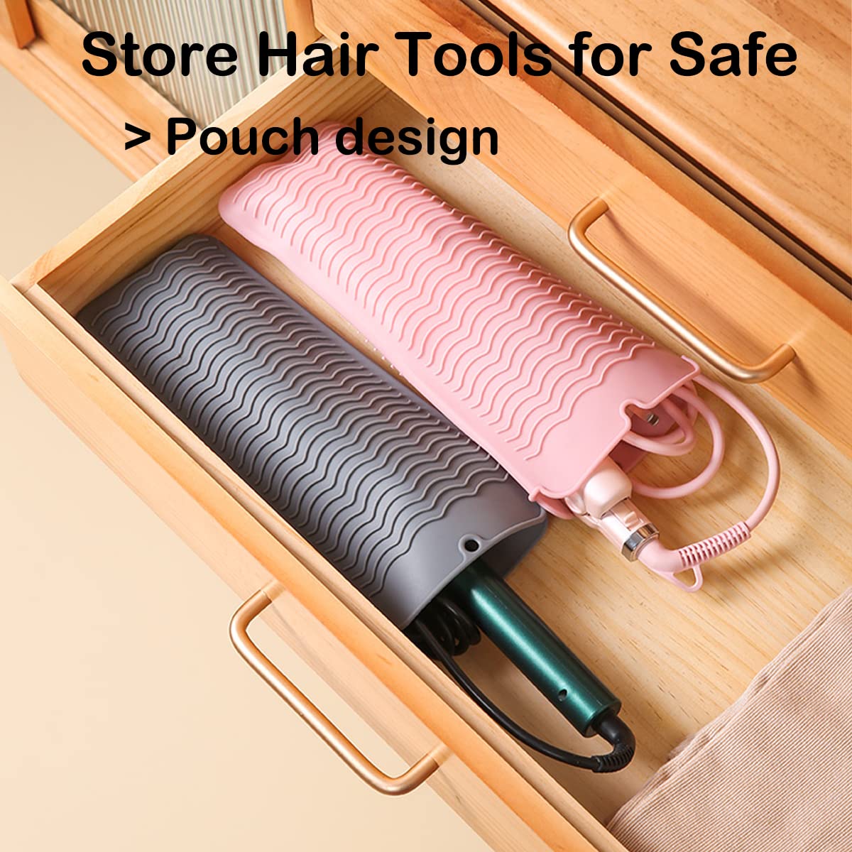 Heat Resistant Silicone Mat with Hanging Hole - 11x5 Inch Straightener Heat Protector Pad for Curling Iron, Flat Iron & Hair Styling Tools - Travel-Friendly Pink Mat & Pouch - Perfect for Home, Salon & On-the-Go Styling