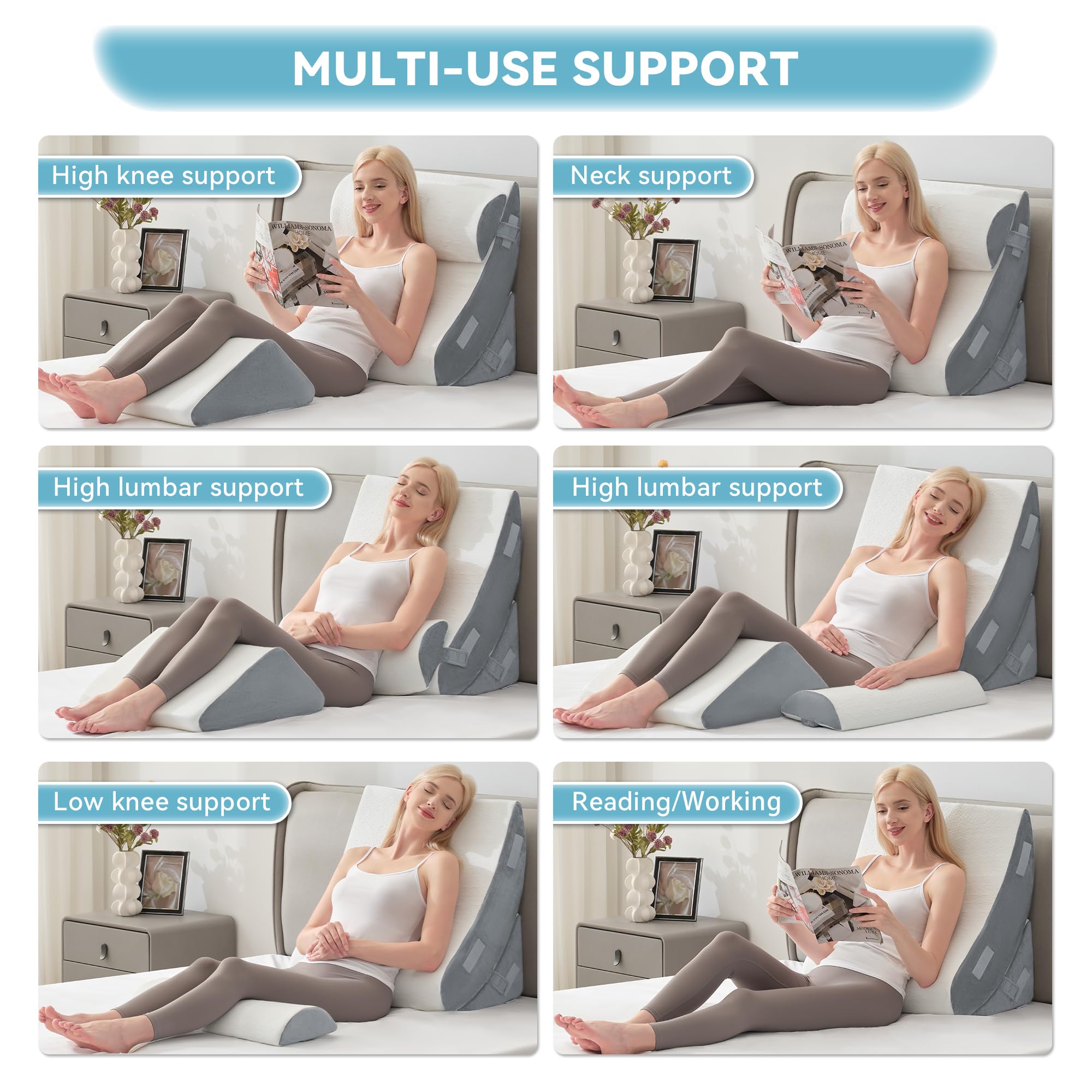 Kingfun 4-Piece Orthopedic Bed Wedge Pillow Set - Post Surgery Memory Foam Support for Sleeping, Adjustable Leg, Back & Arm Rest - Ideal for Sitting Up, Recovery & Travel with Included Carry Bag - Perfect for Home, Hospital & Post-Op Comfort