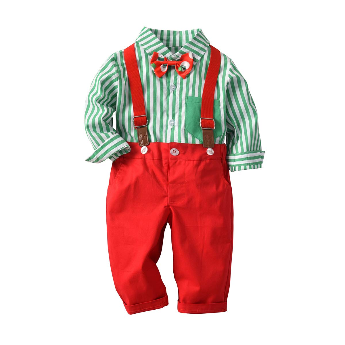 4-Piece Toddler Baby Boys Gentleman Outfits Set - Long Sleeve Striped Shirt, Bow Tie & Pants Suit - Formal Wear for Weddings, Parties & Special Occasions