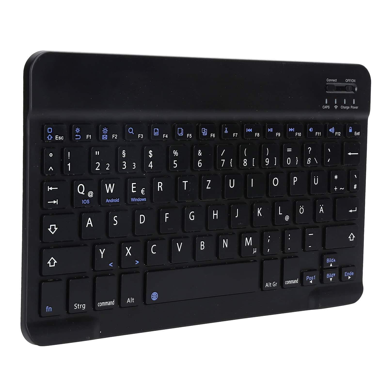 Wireless Bluetooth Keyboard - Ultra Thin 10 Inch Portable German Design for Smartphones, Tablets, Laptops & PCs (Black) | Perfect for Office Work, Home Use & Travel Typing