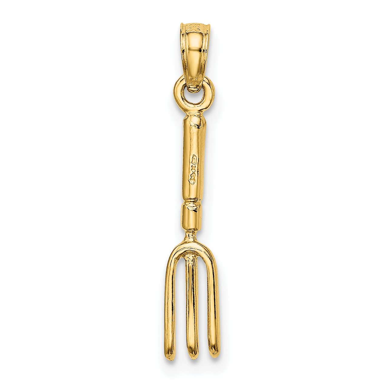 14K Yellow Gold 3D HP Fork Garden Tool Charm Pendant - Lex & Lu Jewelry for Gardening Enthusiasts, Perfect Gift for Plant Lovers & Outdoor Decor