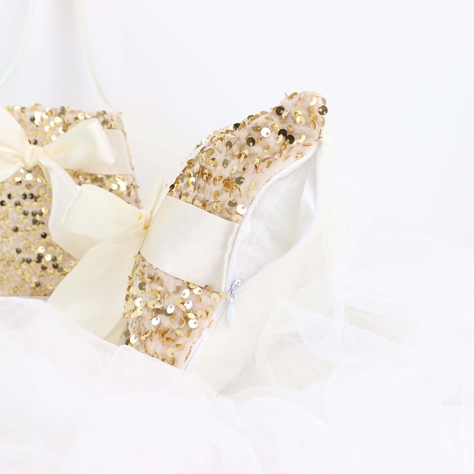 Gold Sequin Flower Girl Basket & Ring Bearer Pillow Wedding Set - Elegant Petal Toss Accessories for Bridal Showers, Ceremonies & Receptions