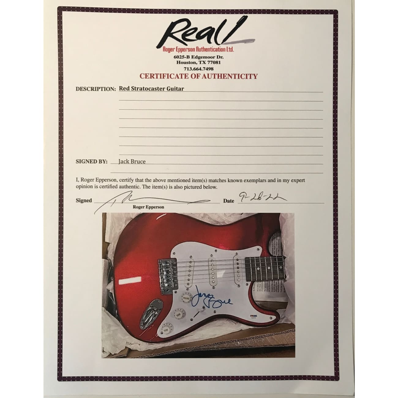 Authentic Cream Jack Bruce Signed Guitar with Epperson & PSA Certificates - Perfect for Music Collectors, Rock Memorabilia Displays & Gift for Guitar Enthusiasts