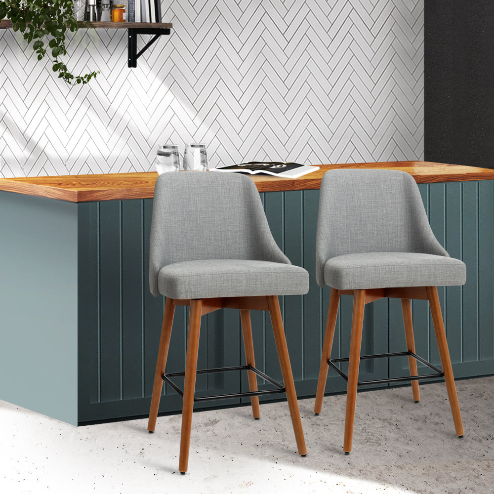 2 Pack Swivel Bar Stools with Wooden Seat in Grey - Perfect for Kitchen Island, Breakfast Nook & Home Bar Decor