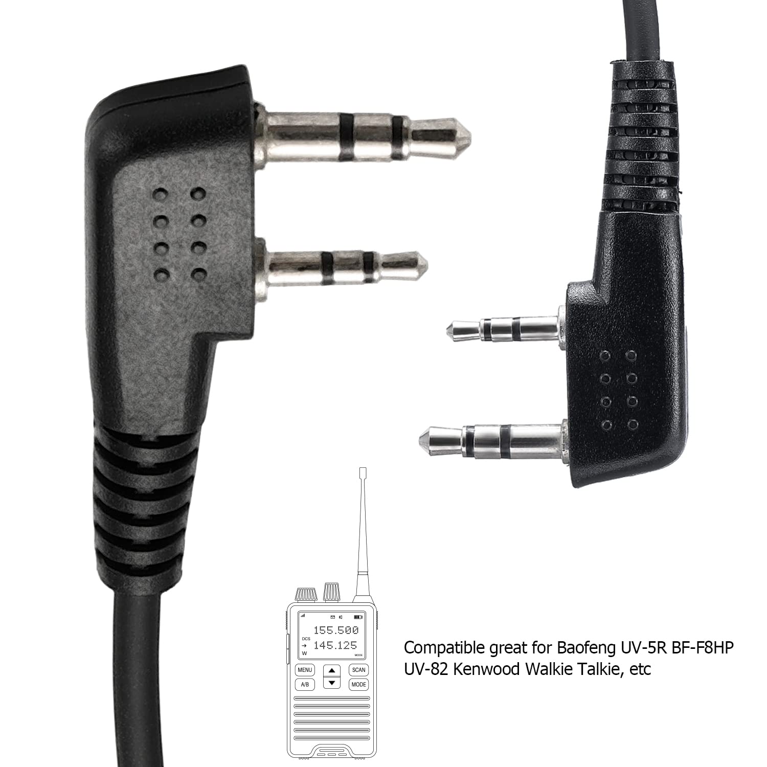 Compatible with Baofeng UV-5R BF-F8HP UV-82 Radios - Kenwood 2 Pin Two Way Radio Headset with Earpiece - Walkie Talkie Surveillance Kit for Police, Security & Outdoor Activities (1 Pack)
