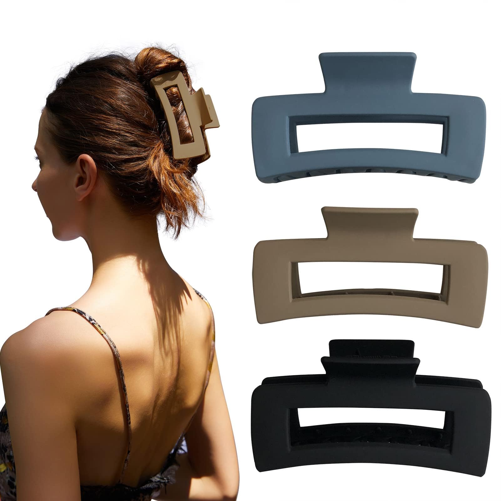 Softwrap 3-Pack Neutral Claw Hair Clips for Thin to Medium Hair - Matte Finish Semicircle Hair Clips for Women & Girls | Perfect for School, Work, and Everyday Styling