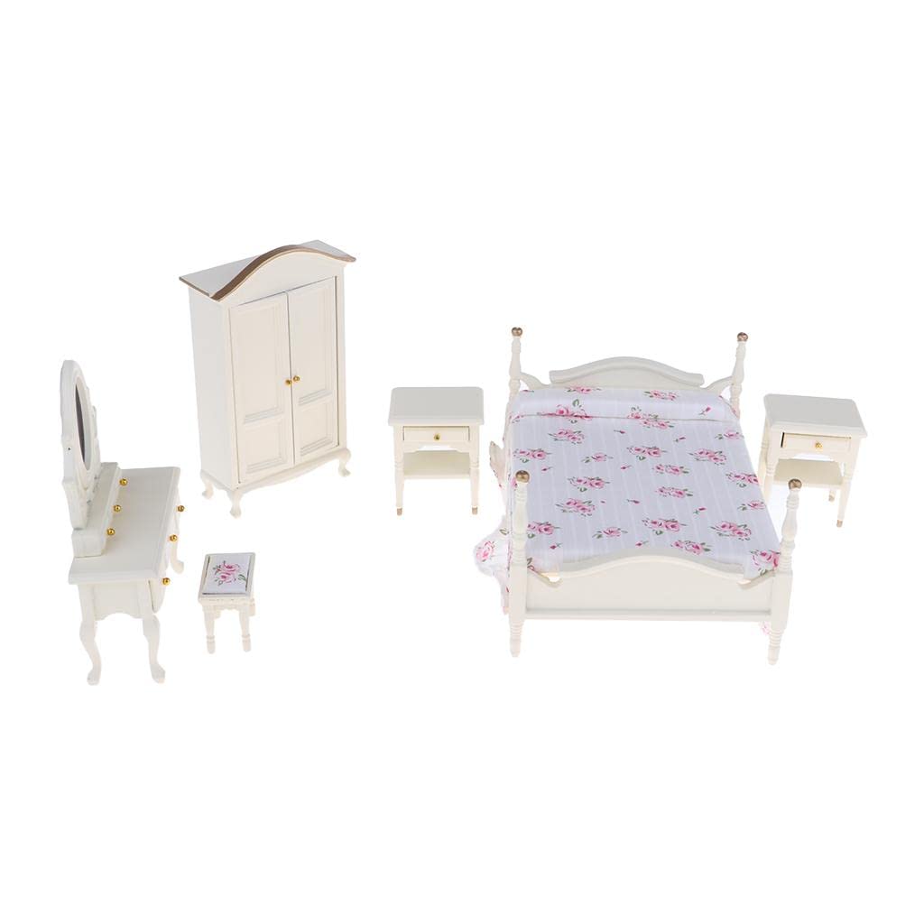 Miniature Bed Dresser Mirror Table Set - 12-Piece Dollhouse Furniture Accessories for DIY Dollhouse, Miniature House Decor, and Collectible Display