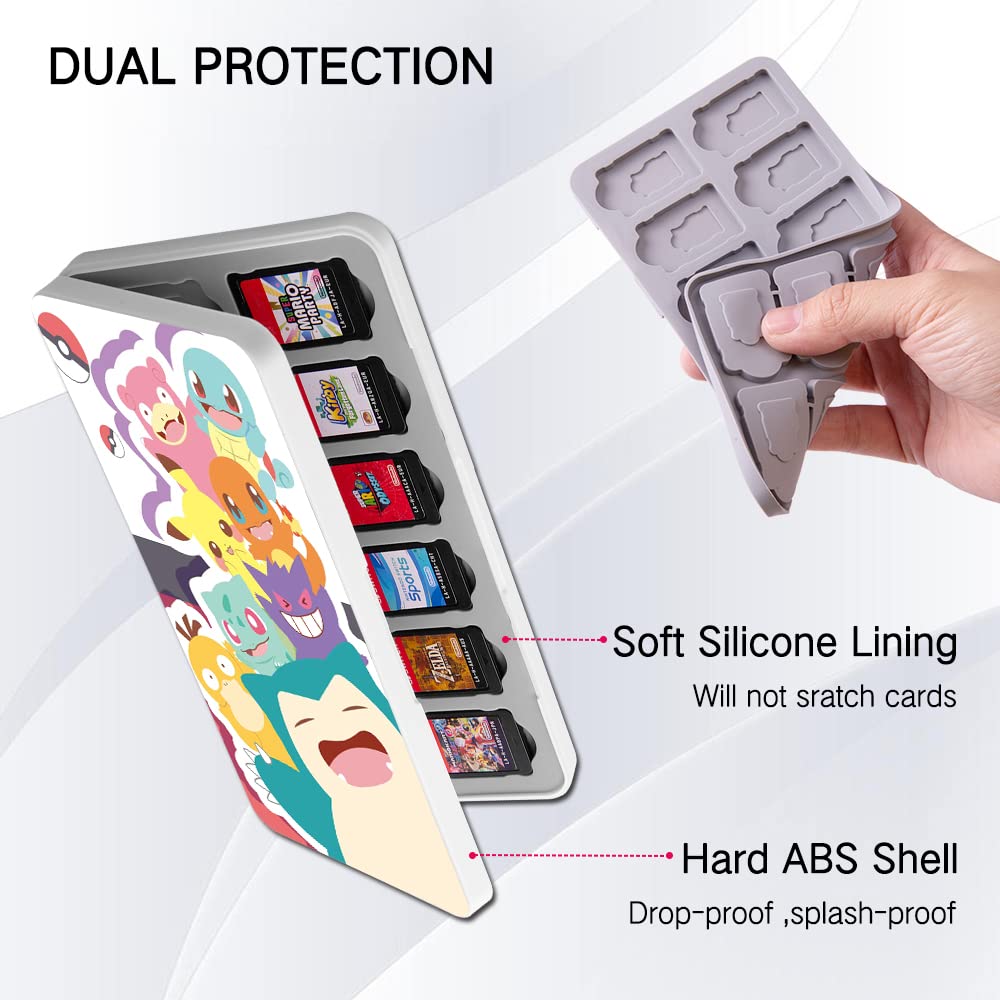 PERFECTSIGHT Cute Nintendo Switch Game Card Holder Case - Compatible with Switch/Switch Lite/OLED, Holds 24 Game Cartridges & 24 SD Cards - Portable Compact Storage Box (Pokemon Style) - Perfect for Travel, Gaming Parties & Organizing Your Switch Collection
