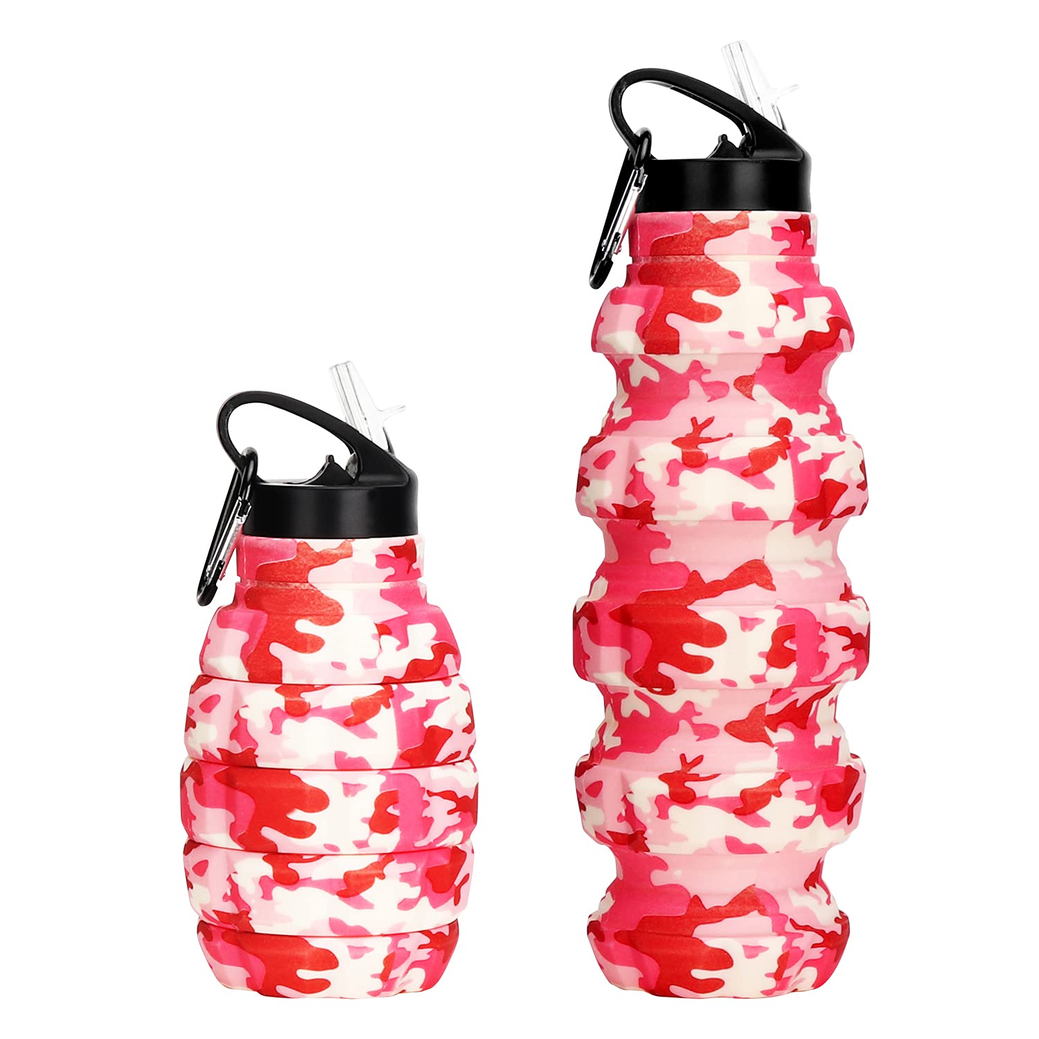 Collapsible 18oz Travel Water Bottle - Leakproof Silicone for Gym, Hiking, Camping (Pink Camo)
