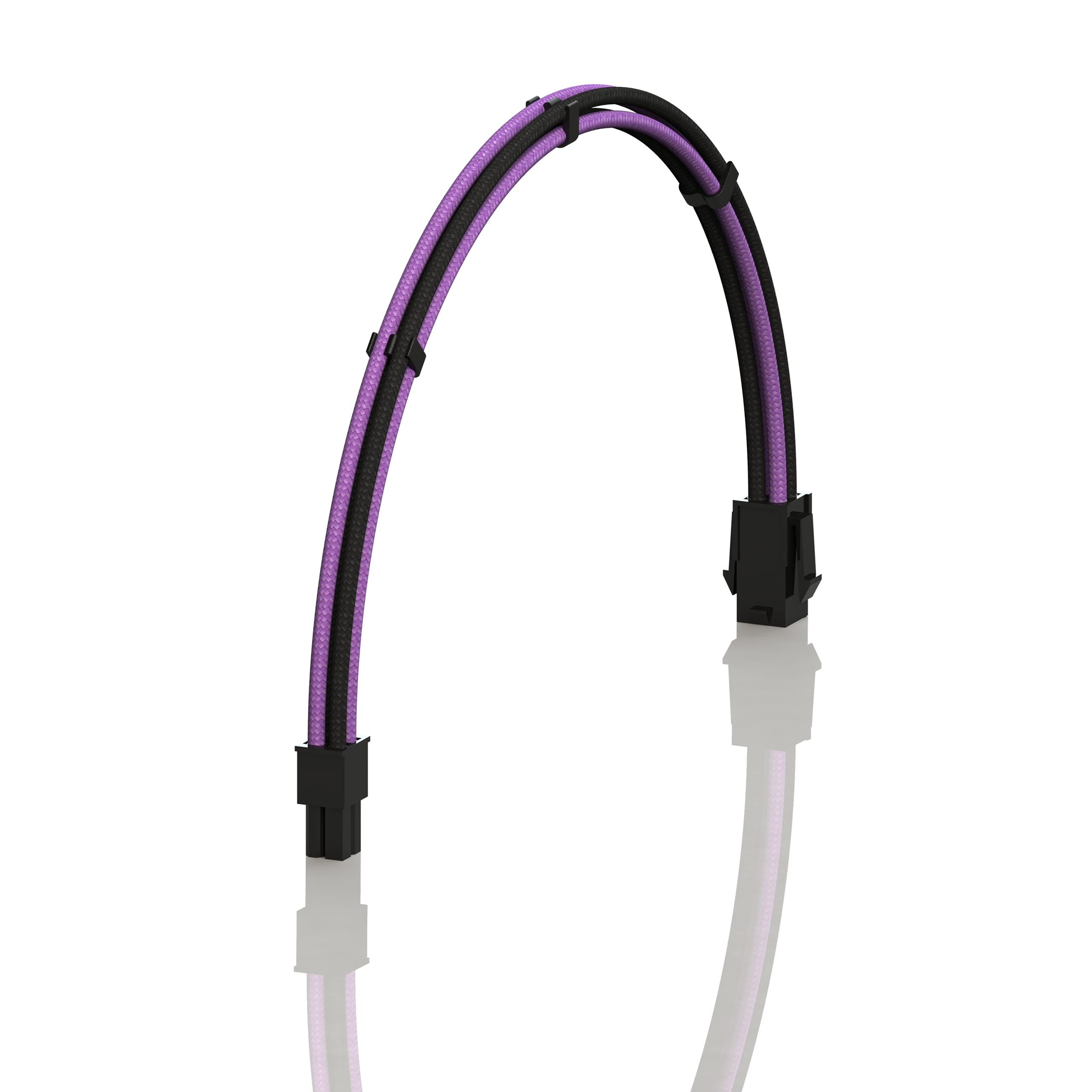 LINKUP AVA 50cm EPS 4 Pin CPU ATX Motherboard PSU Power Supply Braided Sleeved Custom Mod PC Extension Cable with Combs - Strong & Stiff Design - Single Pack 500mm Purple Black - Perfect for Gaming PC Builds, Custom Cable Management & Aesthetic PC Mods