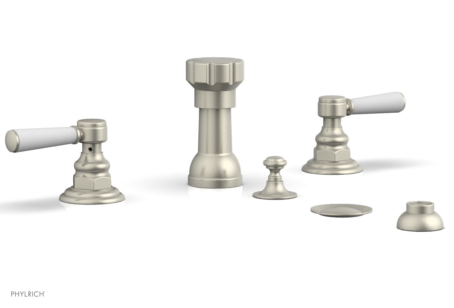Premium HENRI 4-Hole Bidet Faucet Set with Satin White Lever Handles (Model 161/61) - Perfect for Bathroom Renovation & Modern Toilet Upgrades