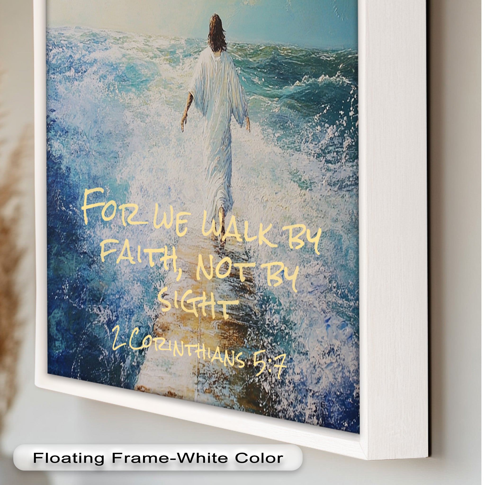 2 Corinthians 5:7 Walk by Faith Bible Verse Oil Painting - Inspirational Christian Wall Art for Home, Church & Office Decor