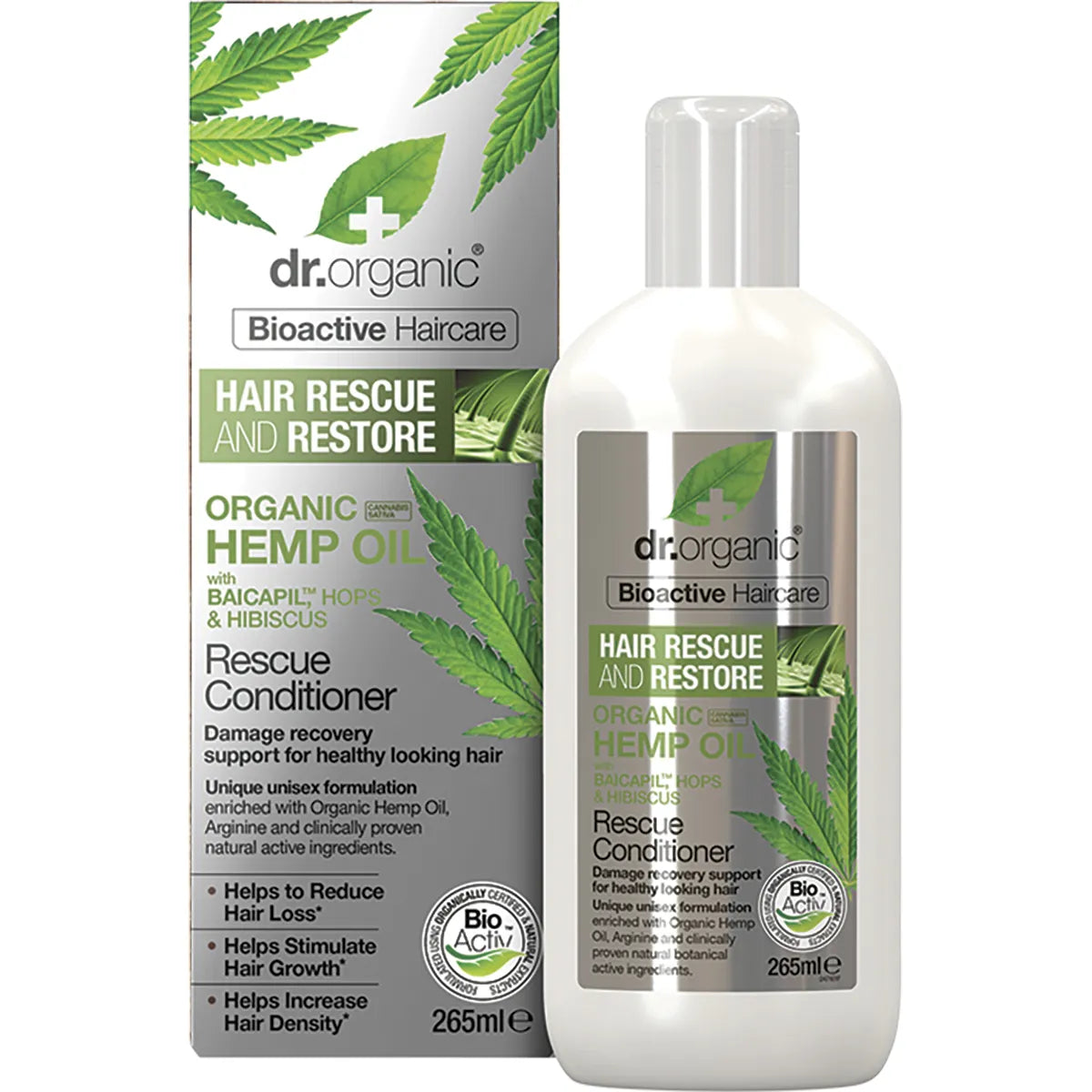 Dr Organic Rescue & Restore Conditioner with Organic Hemp Oil - Hydrating & Repairing Hair Treatment for Dry, Damaged Hair - Perfect for Daily Use & Post-Color Care