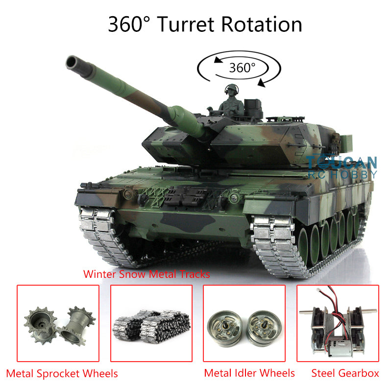 2.4GHz Henglong 1/16 Scale IR Battle 7.0 Leopard 2A6 RTR RC Tank with 360° Rotating Turret, Metal Idlers, Driving Wheels & Tracks - Perfect for Military Enthusiasts and RC Tank Battles