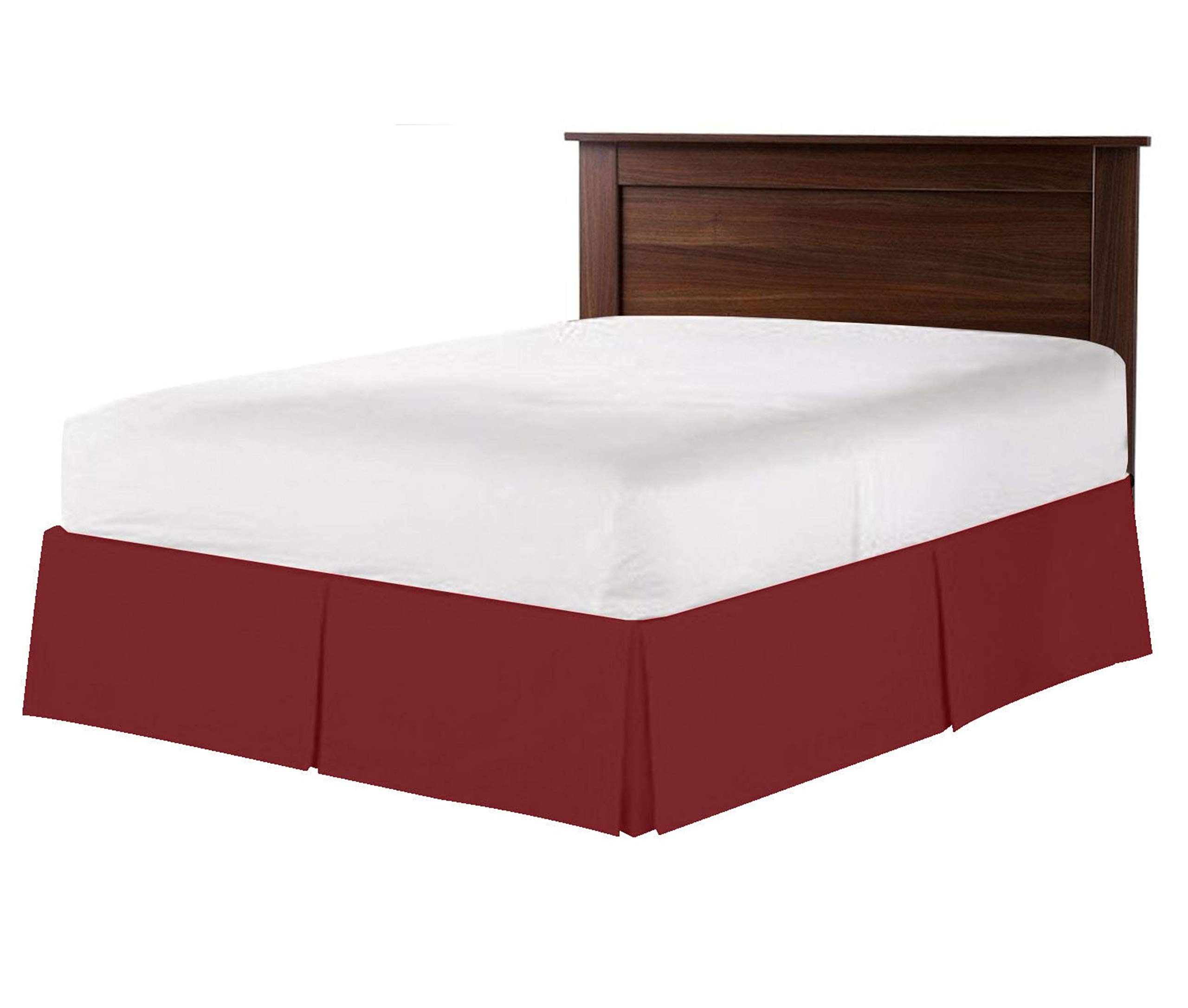 Luxury 100% Egyptian Cotton 800 TC Box Pleated Bedskirt - Twin Size Split Corner Dust Ruffle with 16 Inch Drop - Burgundy Bed Skirt for Elegant Bedroom Decor & Hotel Style Bedding