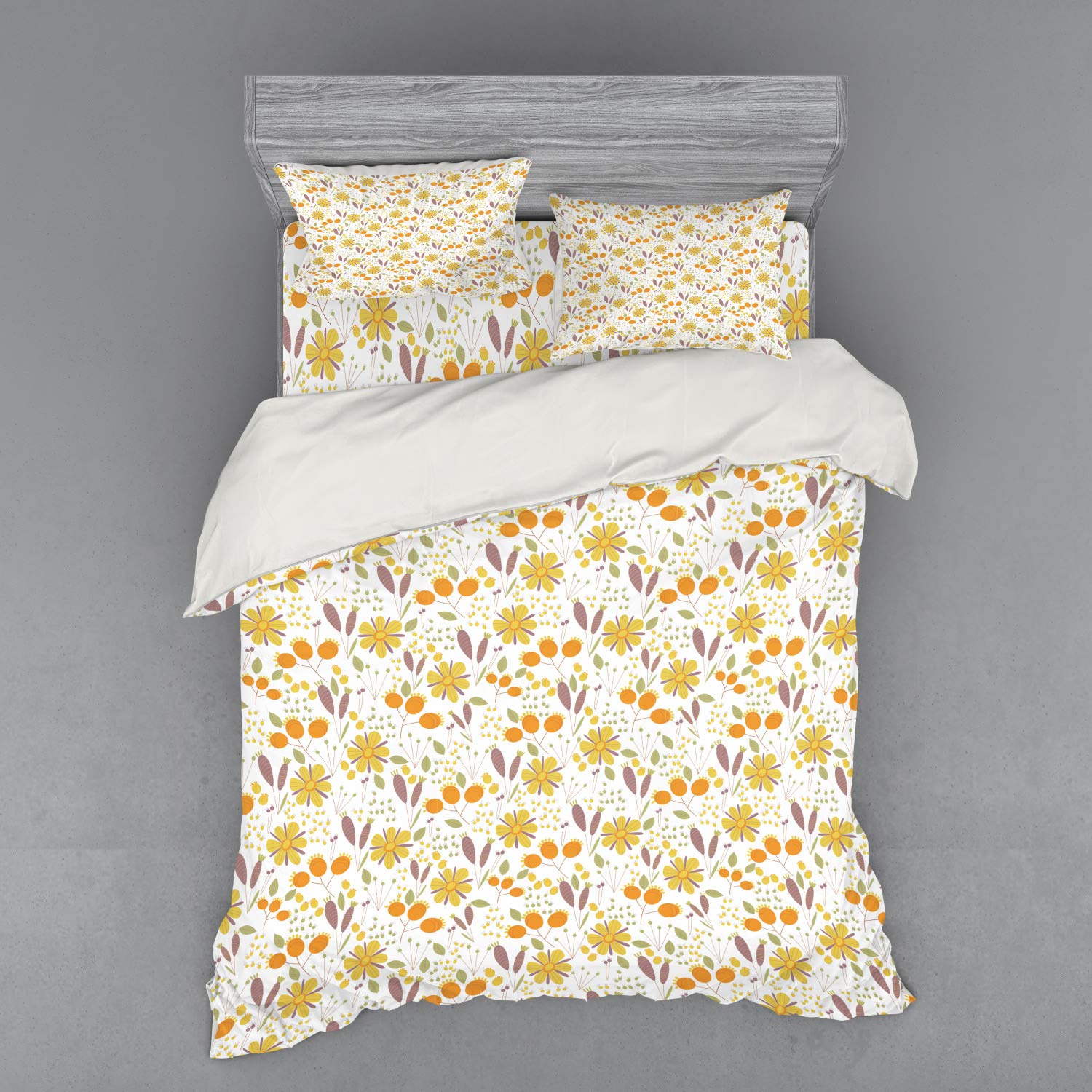 Ambesonne Floral Bedding Set - Queen Size 4-Piece Duvet Cover with Shams & Fitted Sheet, Autumn Garden Cottage Style Hand-Painted Design, Multicolor Fall Foliage Print | Perfect for Cozy Farmhouse Bedrooms & Seasonal Home Decor