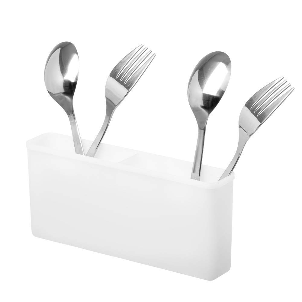 SANNO Plastic Utensil Drying Rack - Silverware Storage Holder for Dish Rack Over Sink - Chopsticks Spoon Fork Knife Drainer Basket - Flatware Organizer (White, 7.75