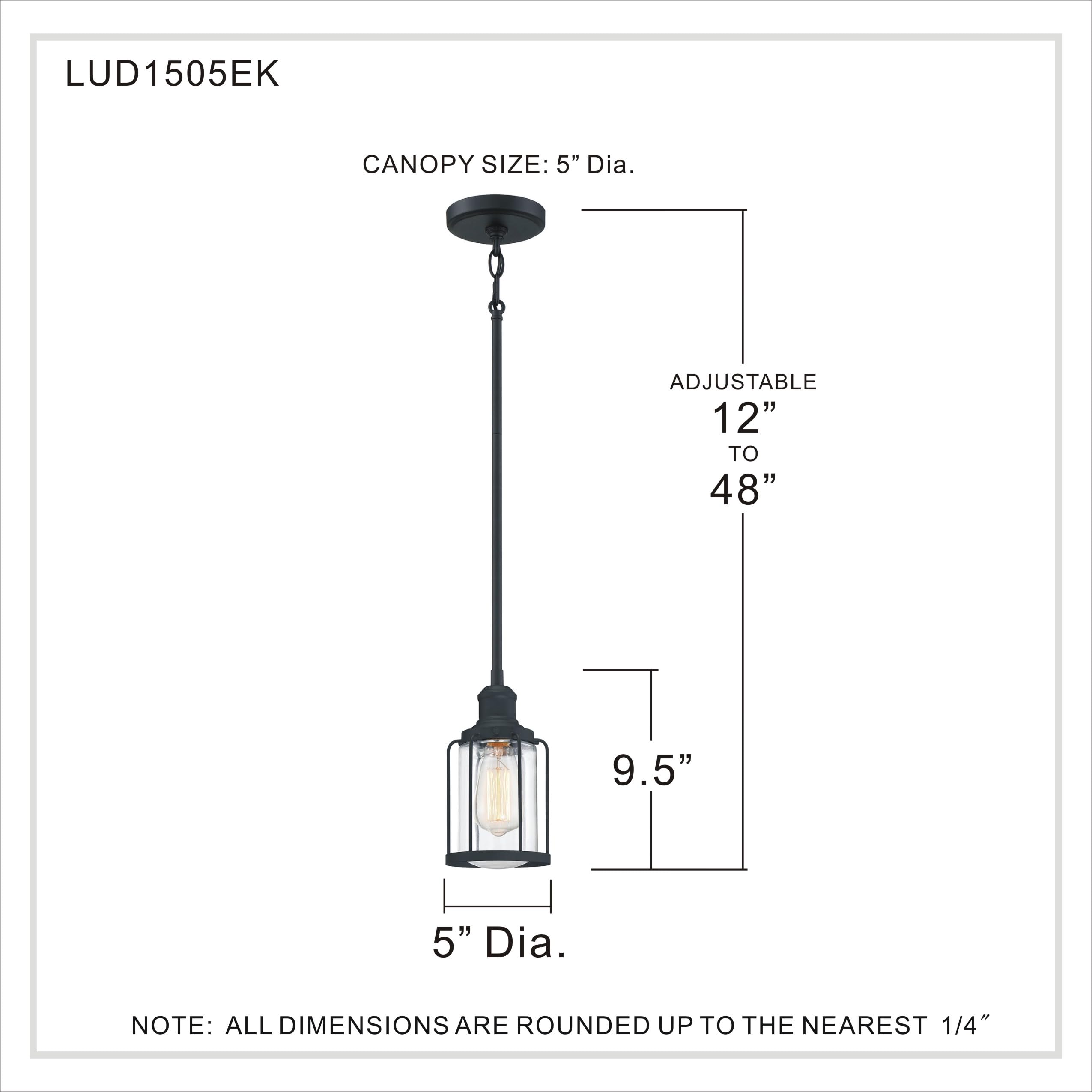 Quoizel Ludlow 1-Light Mini Pendant Light in Earth Black - Elegant Steel Construction with Clear Glass Shade for Kitchen Island, Dining Room, or Entryway - Transitional Style Hanging Light Fixture Compatible with Sloped Ceilings