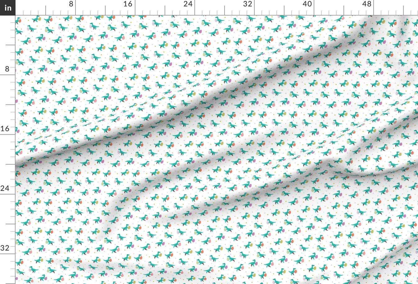 Whimsical Dinosaurs Easter Egg Hunt Printed Satin Fabric Fat Quarter - Sewing, Lining, Apparel, Fashion, Blankets, Decor - Perfect for Kids' Clothing, Toddler Quilts & DIY Home Decor Projects