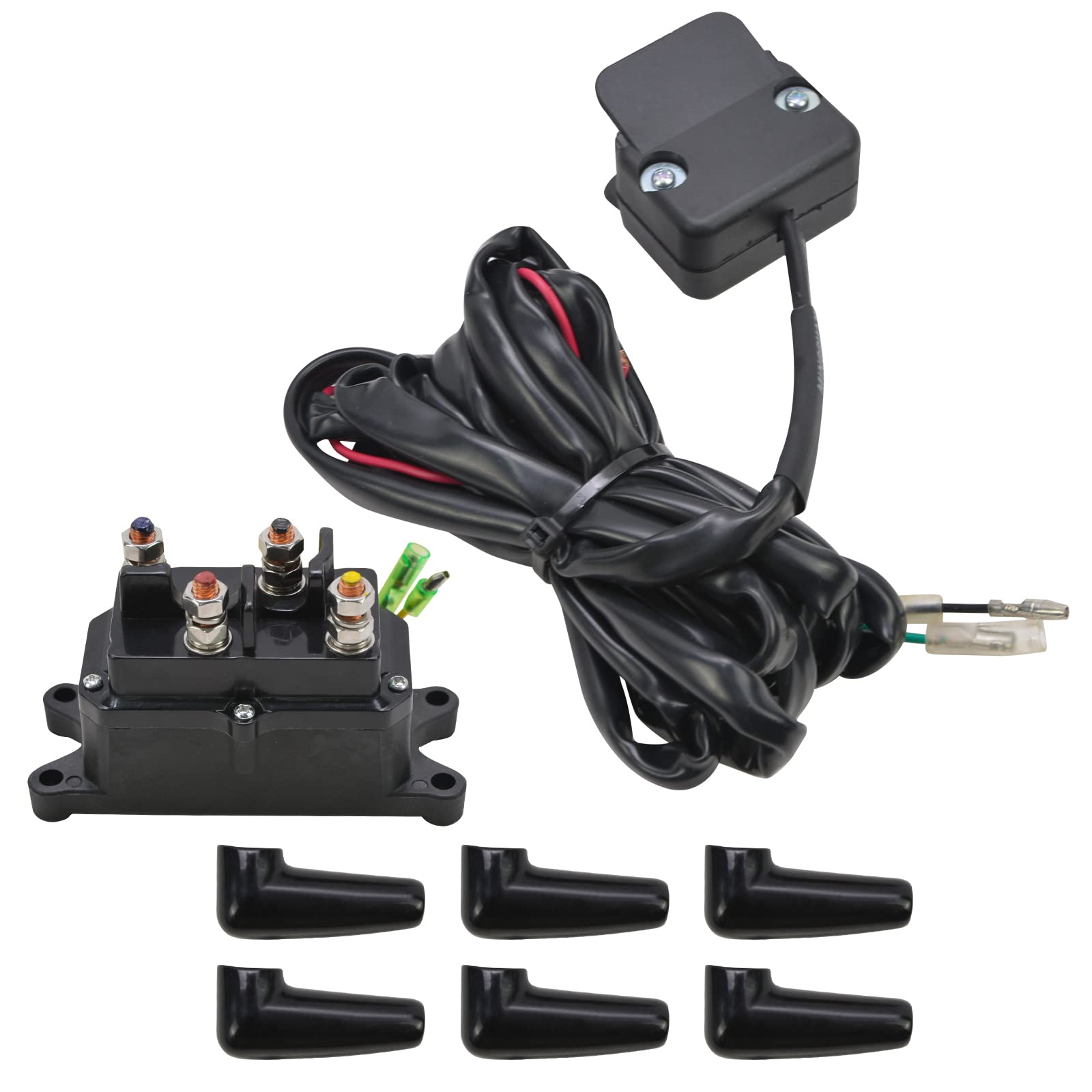 ATV UTV Winch Solenoid Relay Contactor & Rocker Thumb Switch Combo Kit - Compatible with Polaris 800 1000 (1500lb-5000lb Capacity) - Perfect for Off-Roading, Towing & Heavy-Duty Recovery