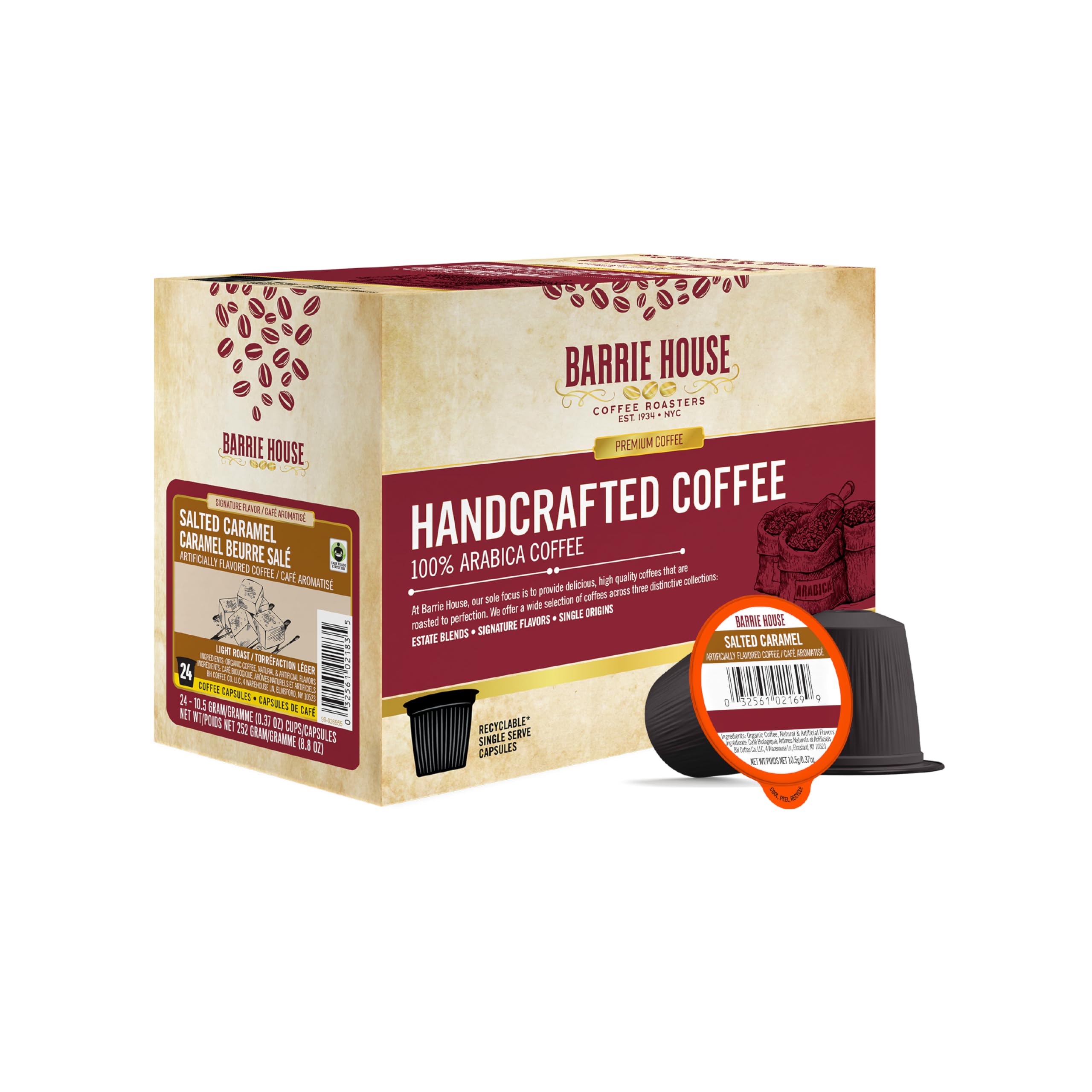 Barrie House Salted Caramel Coffee Pods 24 Pack - Single Serve K-Cup Compatible Pods for Keurig Brewers - Perfect for Office, Home & Morning Coffee Routine
