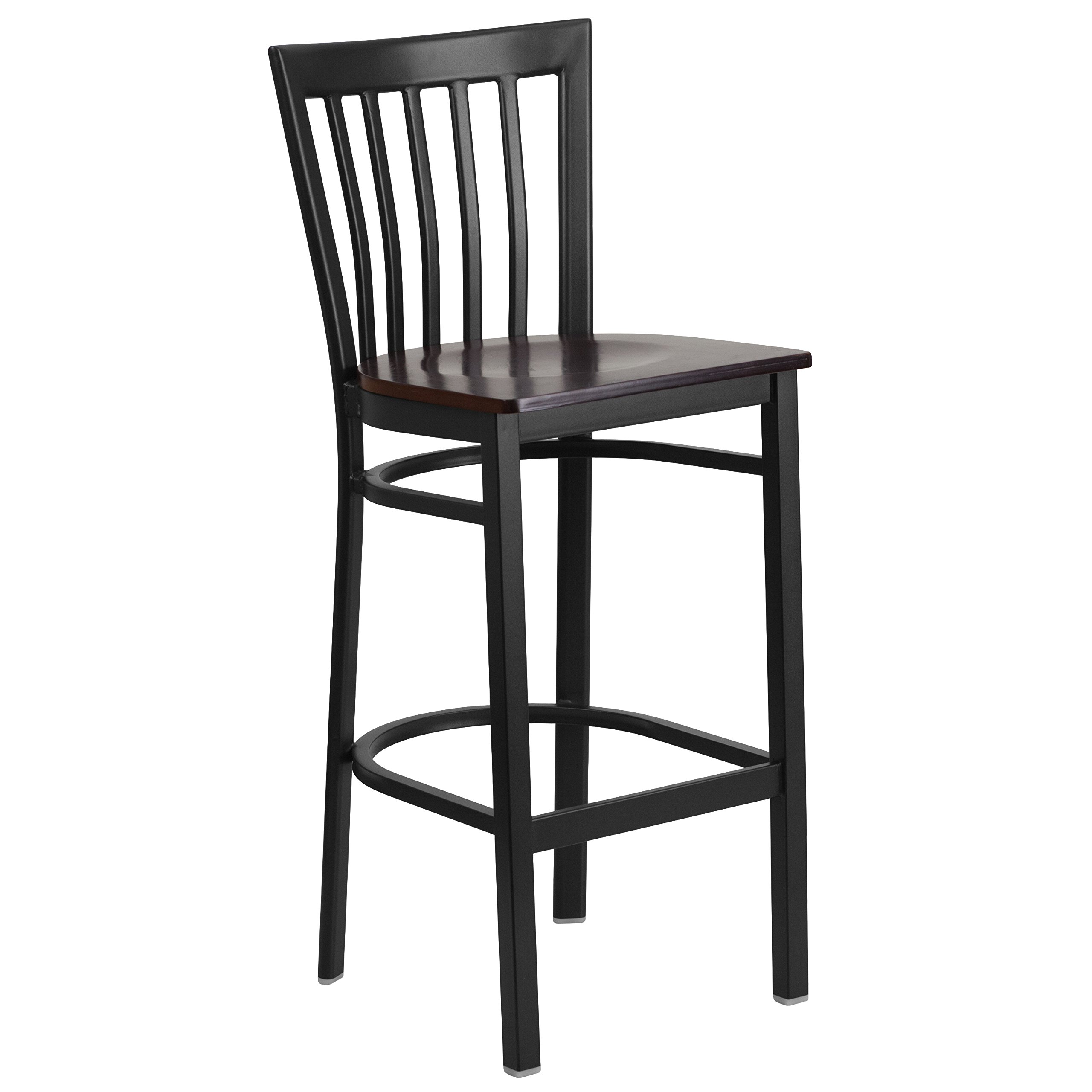 Flash Furniture HERCULES Series Black Metal Barstool with Walnut Wood Seat - Heavy Duty School & Restaurant Stool for Kitchen, Bar, and Dining Room Use